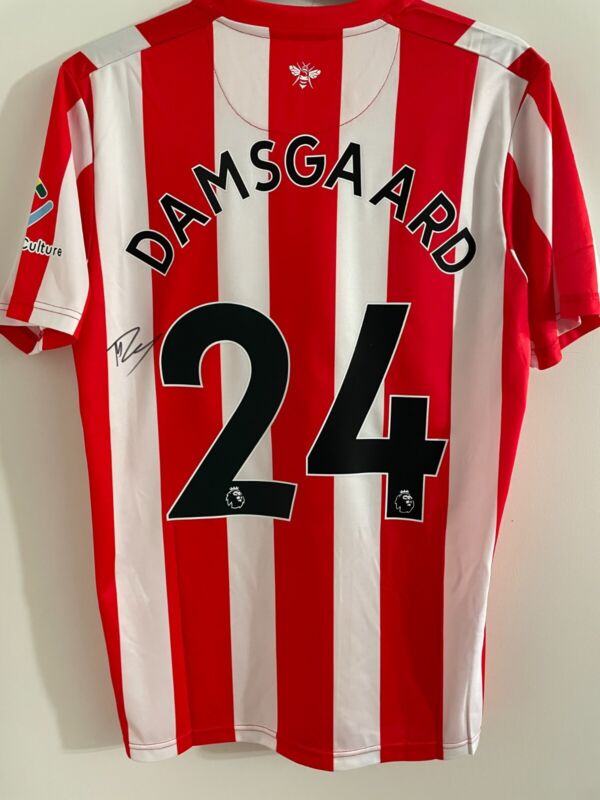 Mikkel Damsgaard Genuine signed Brentford FC home shirt  photo proof for sale on Ebay