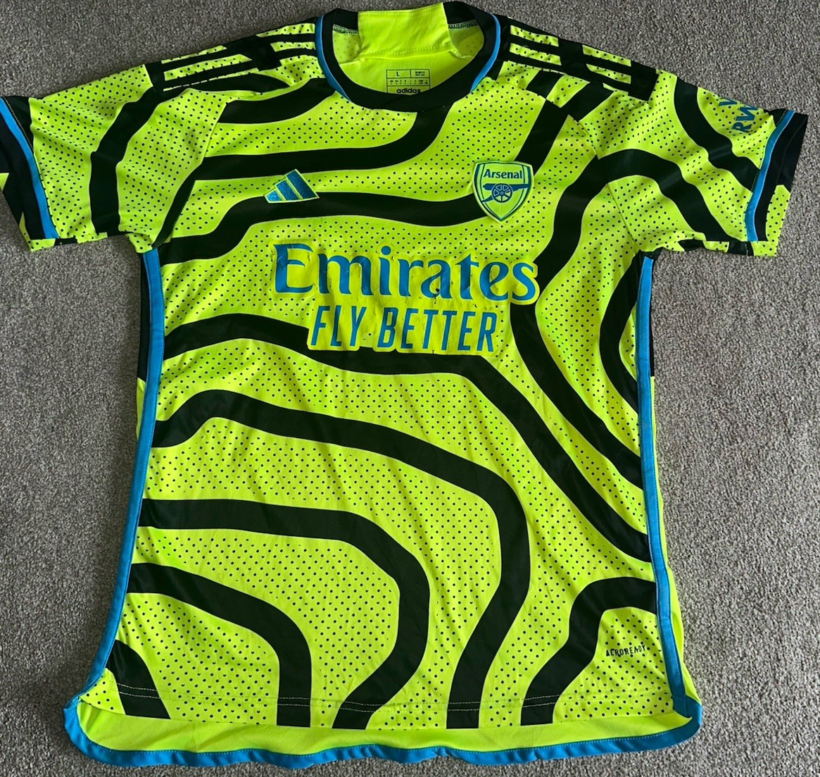 Arsenal 2023/24 Away Football Shirt Size Large Men’s Yellow Blue Black for sale on Ebay