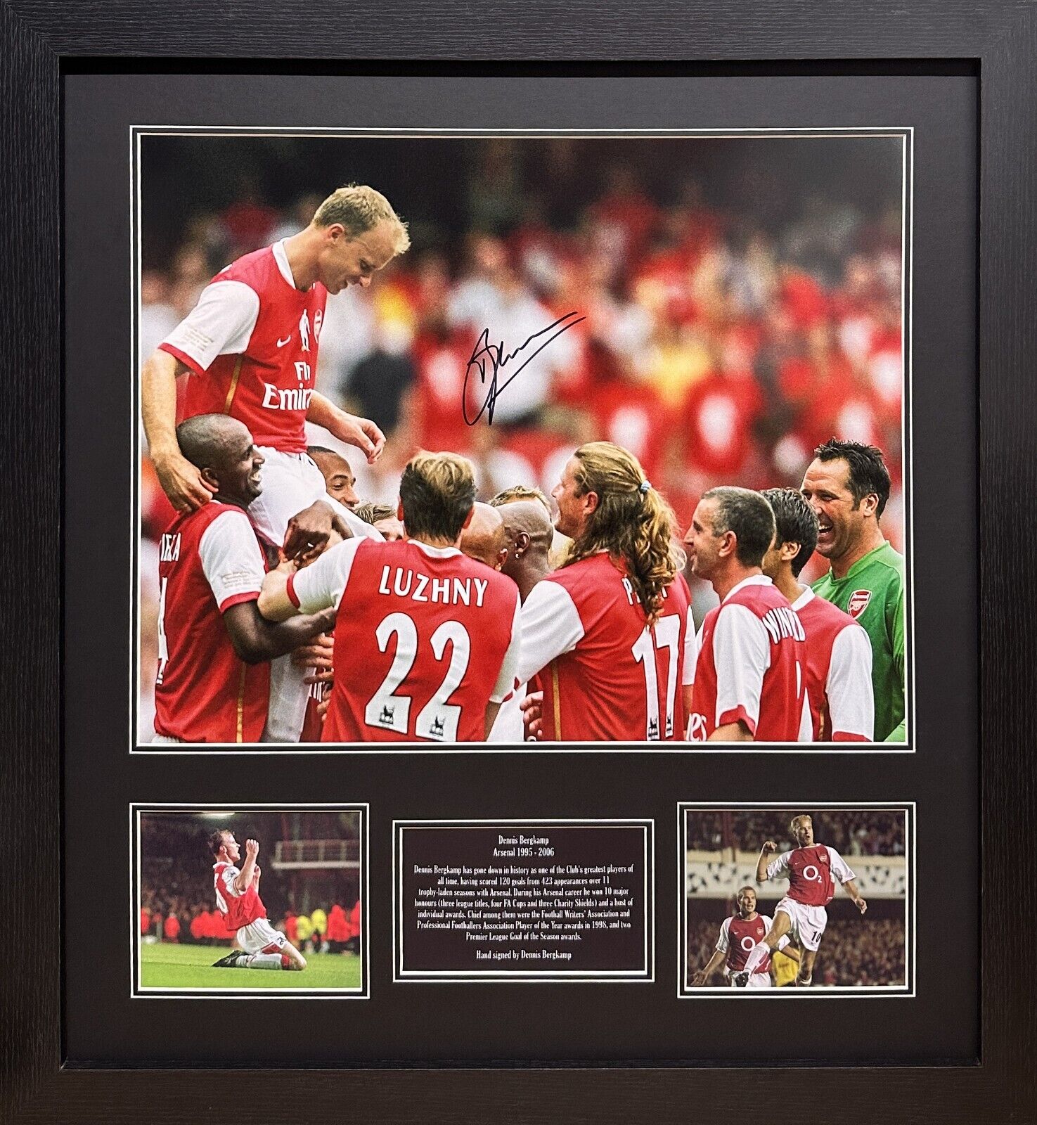 FRAMED DENNIS BERGKAMP SIGNED ARSENAL GUNNERS 16x20 FOOTBALL PHOTO COA & PROOF for sale on Ebay