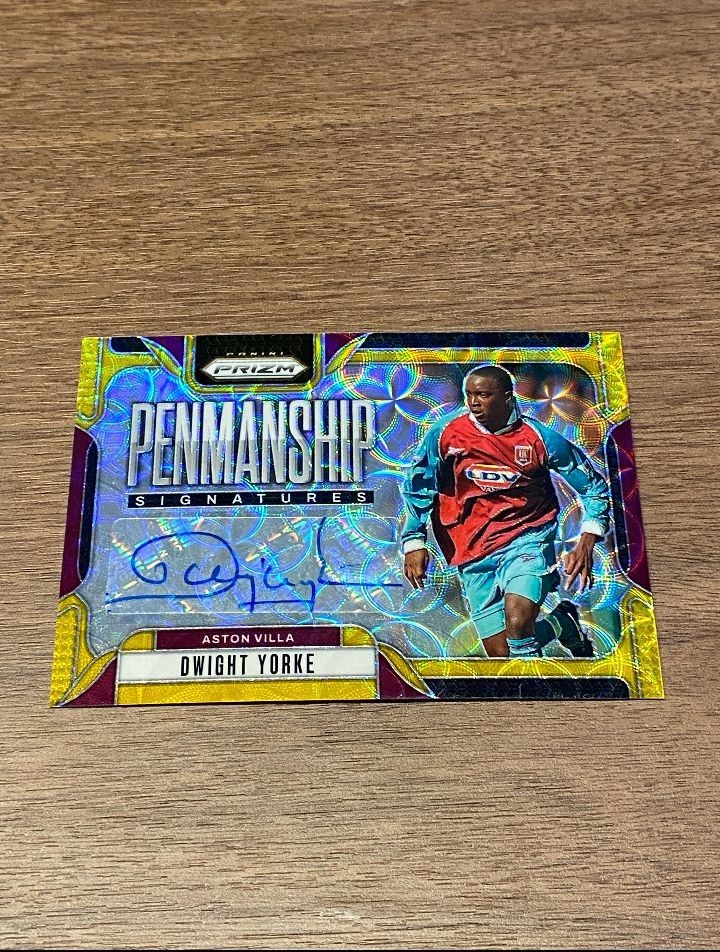 2024-25 Dwight Yorke 8/10 Auto Panini Prizm EPL Penmanship Gold Aston Villa for sale on Ebay