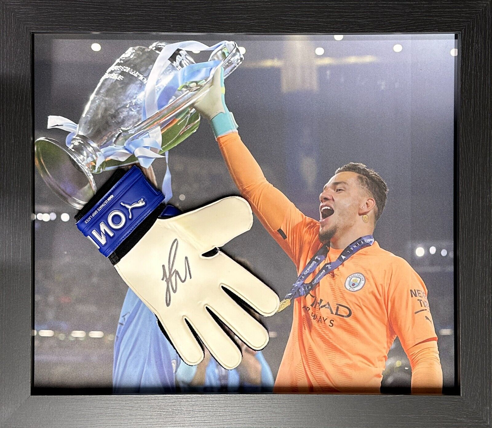 FRAMED EDERSON SIGNED PUMA GOALKEEPER GLOVE SEE PROOF + COA MANCHESTER CITY for sale on Ebay