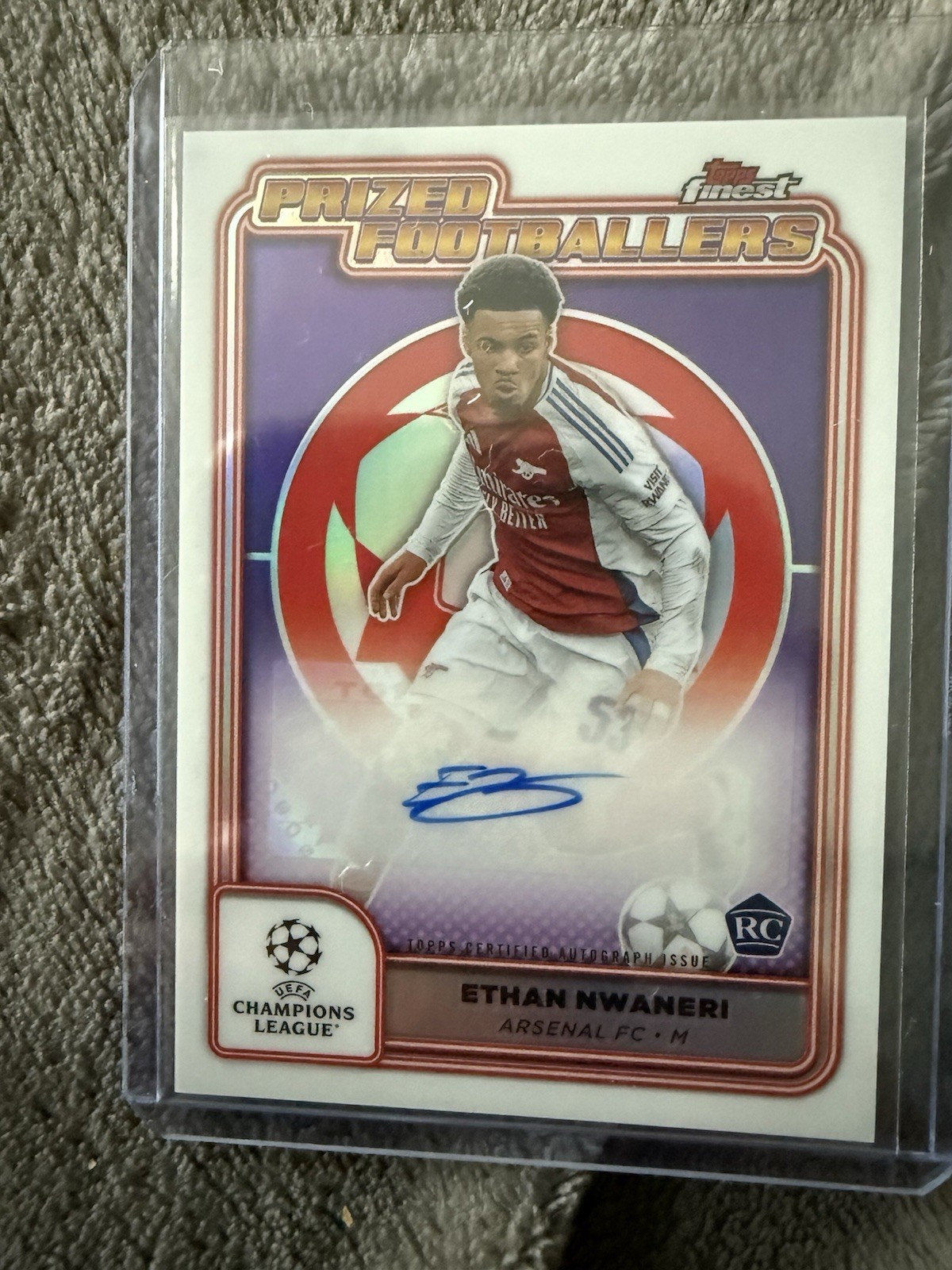 2024-25 Topps Finest UEFA Prized Footballers Auto Rookie Arsenal Ethan NWANERI for sale on Ebay