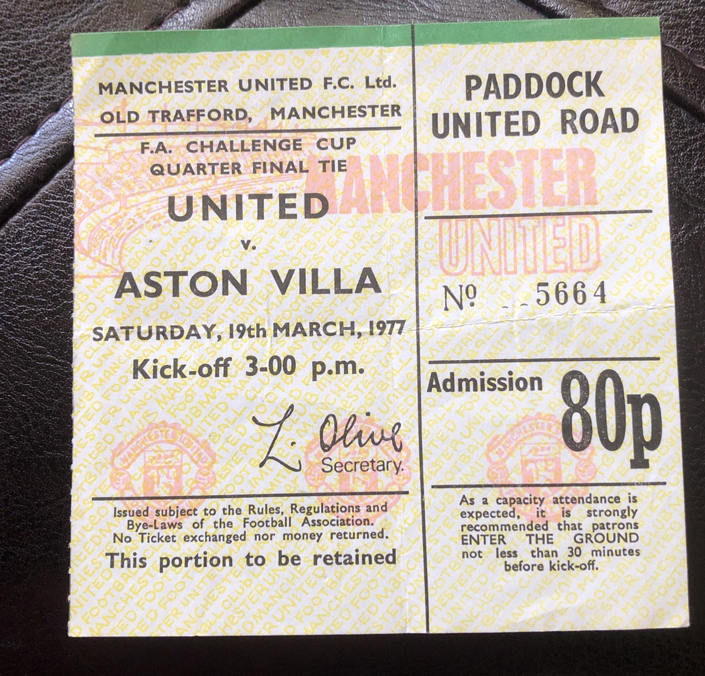 Manchester United v Aston Villa 19/3/77 F A Cup Quarter Final for sale on Ebay
