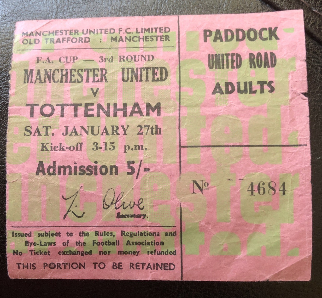 Manchester United v Tottenham Hotspur 27/1/68 F A Cup 3 Rd Round for sale on Ebay