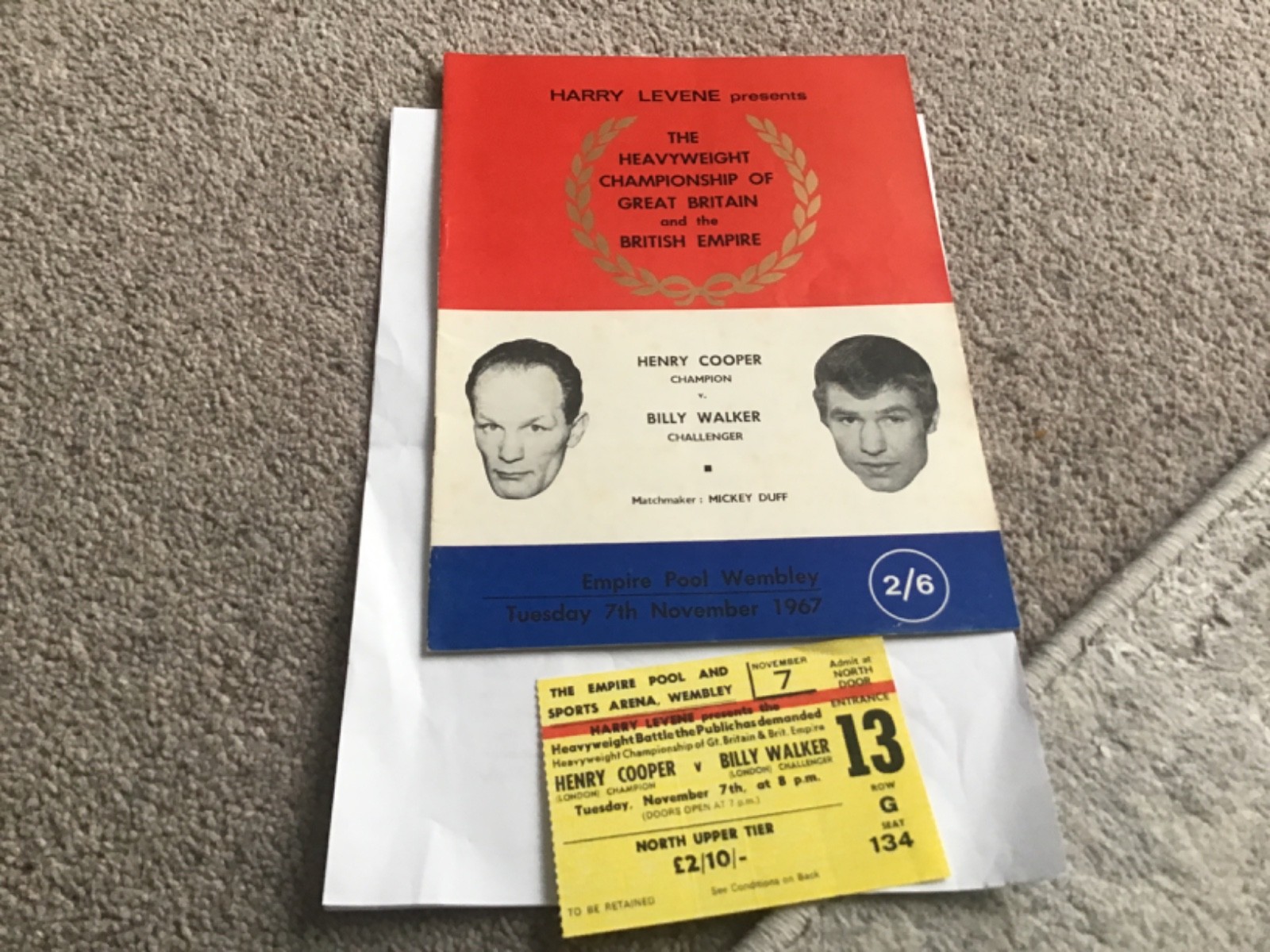 Henry Cooper v Billy Walker Boxing Programme & Ticket 7/11/1967. for sale on Ebay