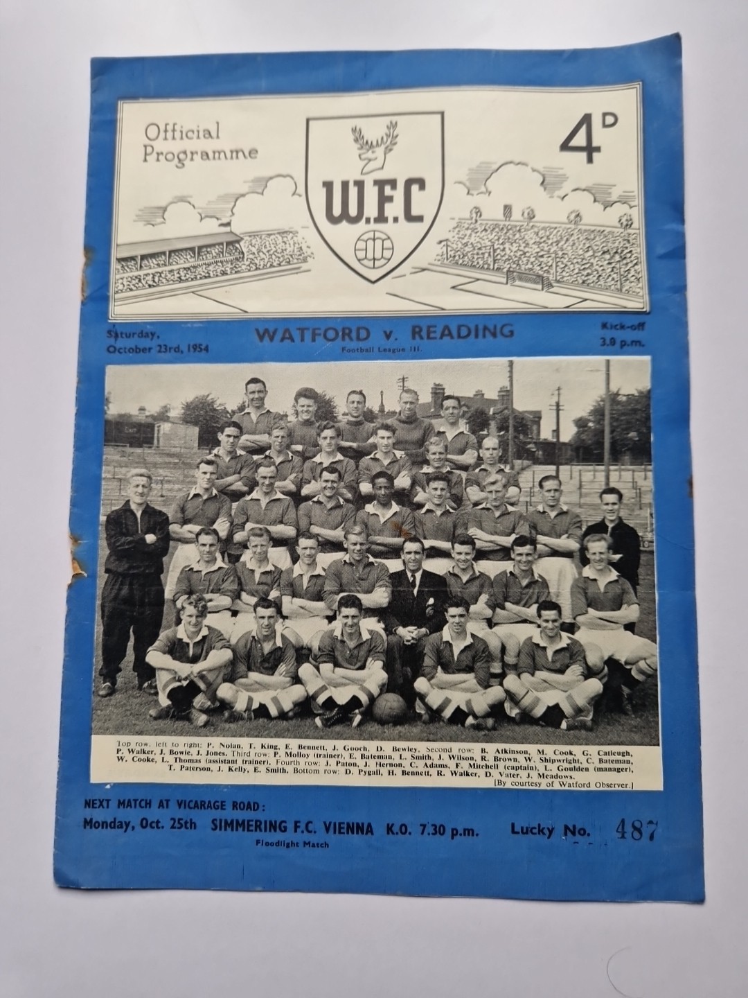  WATFORD  v  READING  football Programme 1954-55  for sale on Ebay