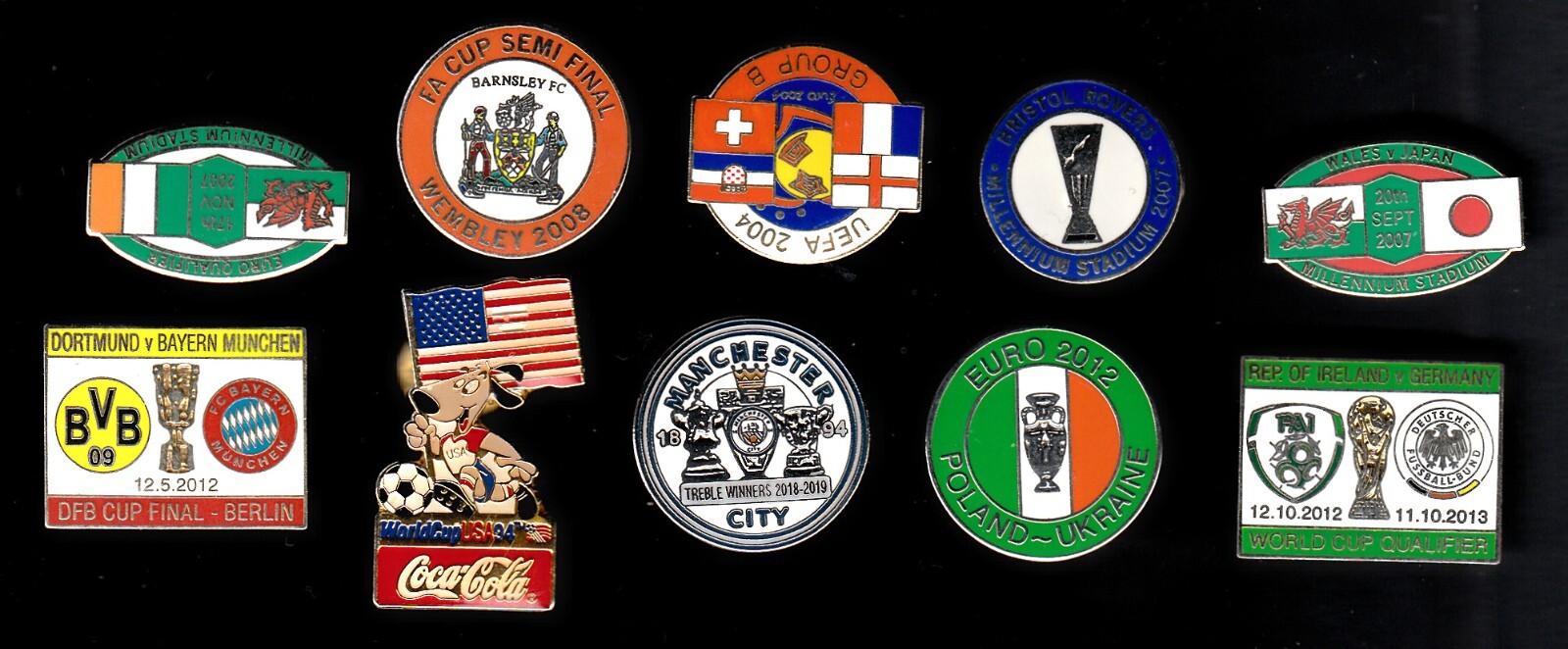 FOOTBALL PIN BADGES 10 X Special games - pin badges for sale on Ebay