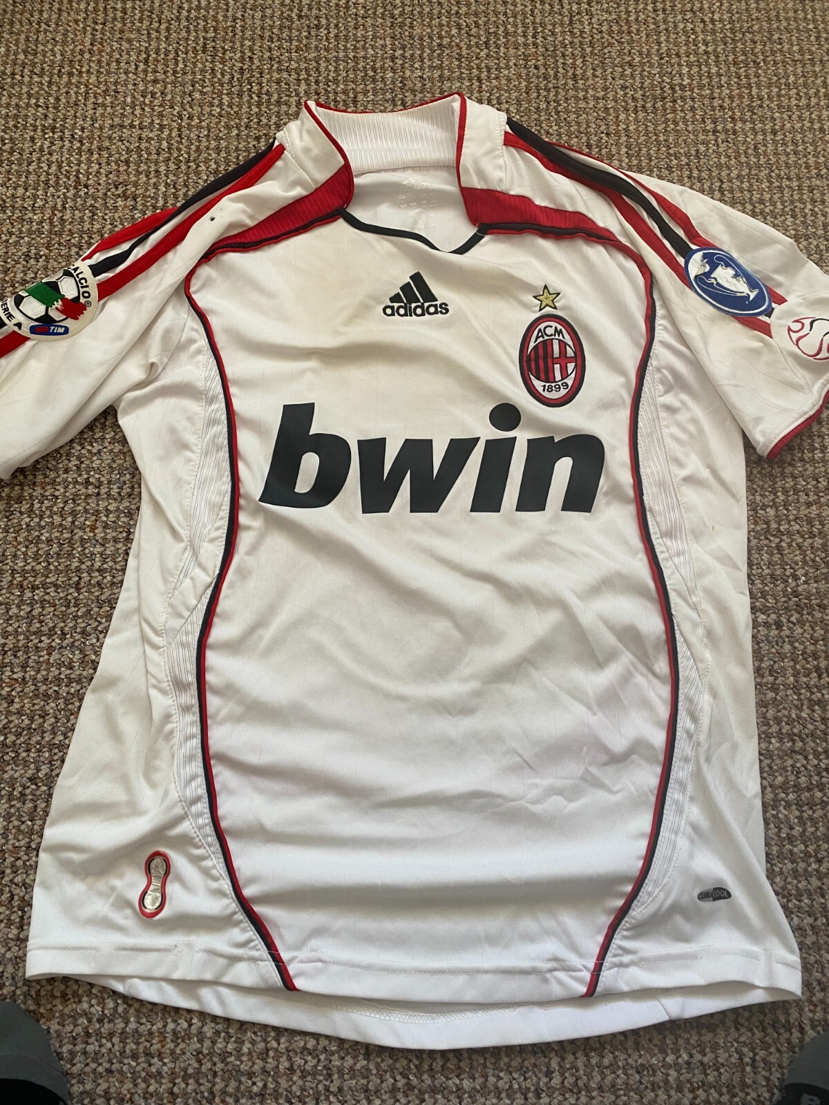 PAOLO MALDINI   SIGNED  A.C.MILAN   REPLICA SHIRT ( WITH SLEEVE PATCHES) MEDIUM for sale on Ebay