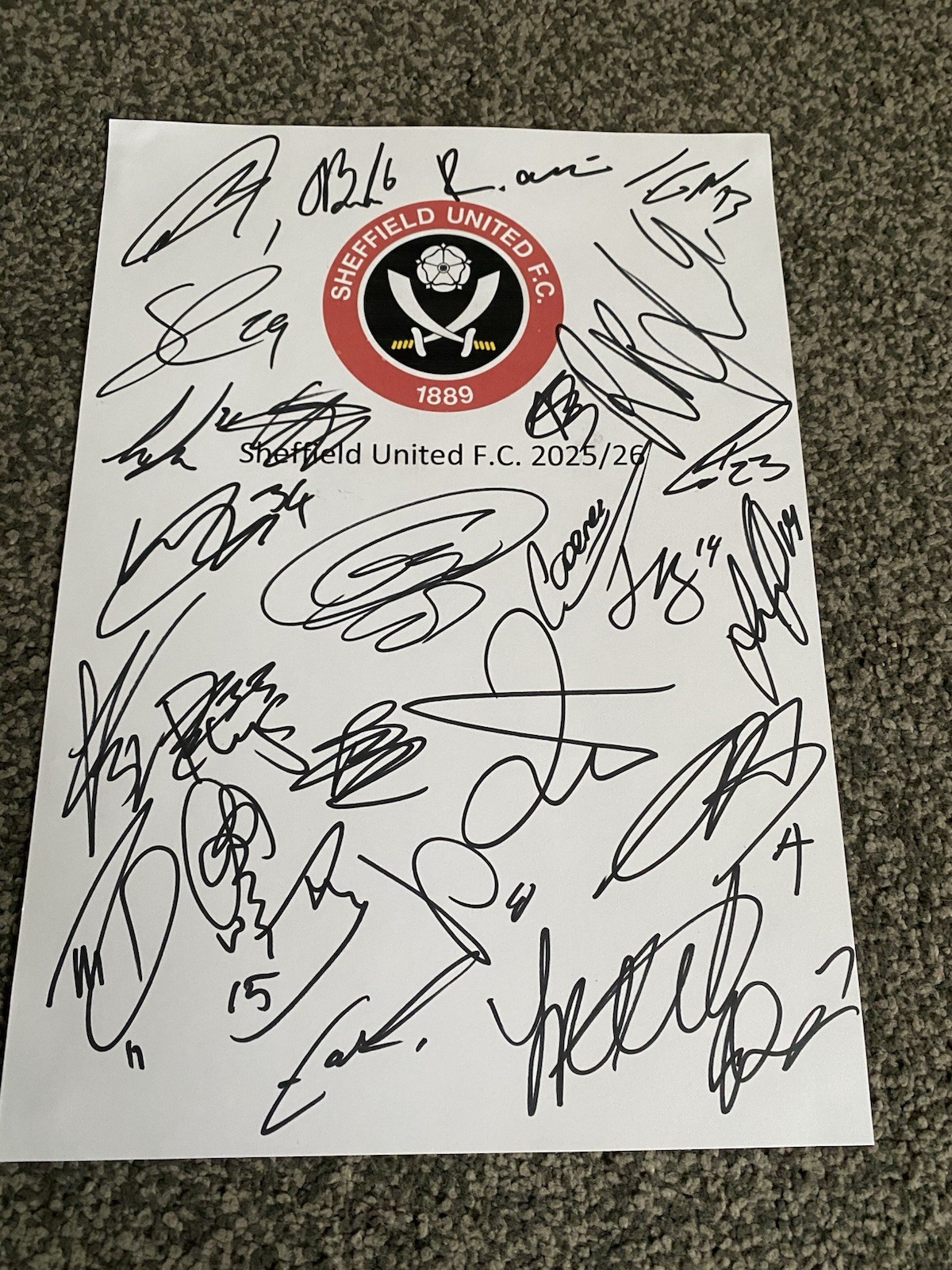 Sheffield United Football Club 2025/26 Signed Sheet Cooper Bindon Arblaster One for sale on Ebay