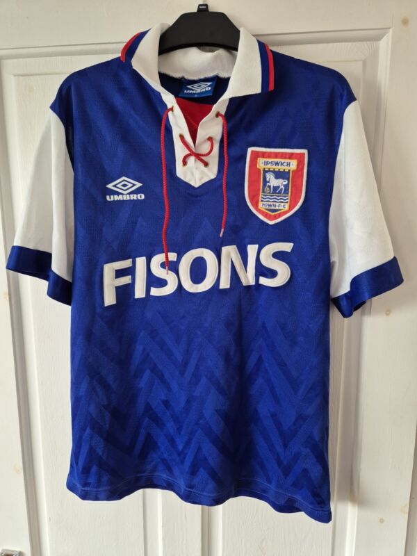 Ipswich Town Football Classic Retro Home Shirt Mens Fisons (Size M) - 1992-1994 for sale on Ebay