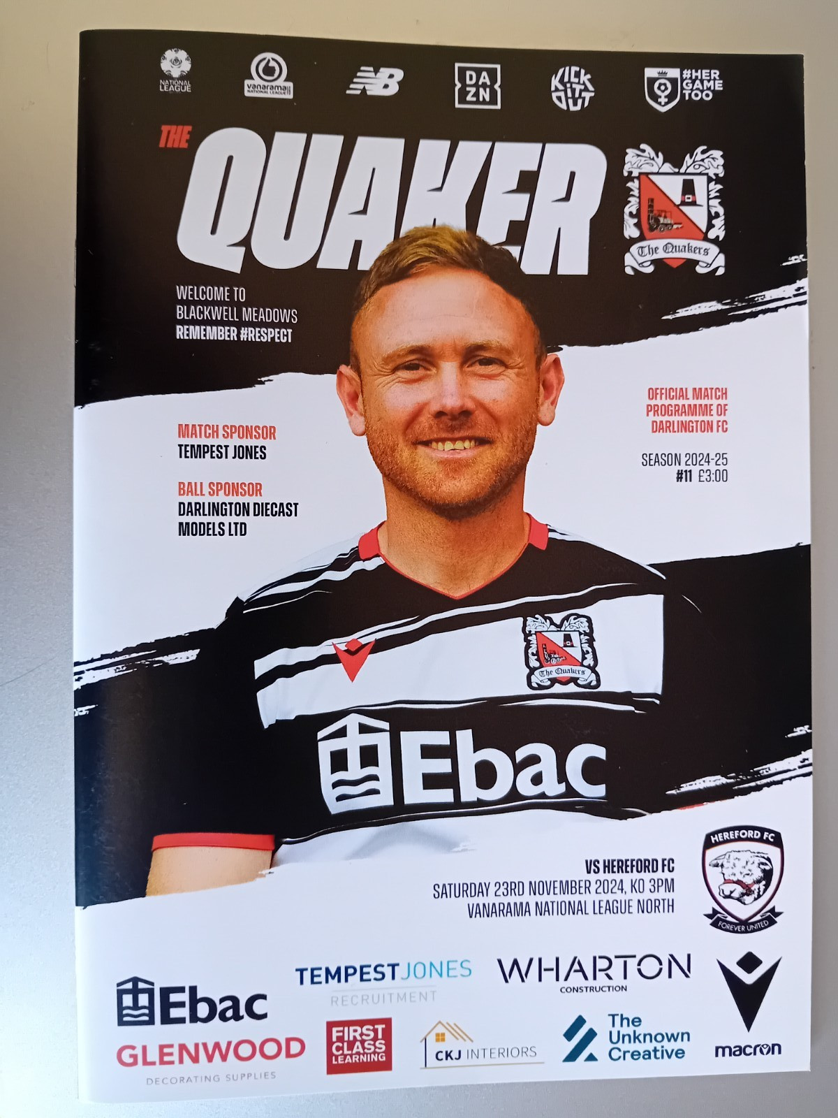 Programme Darlington v Hereford 23rd November 2024 for sale on Ebay