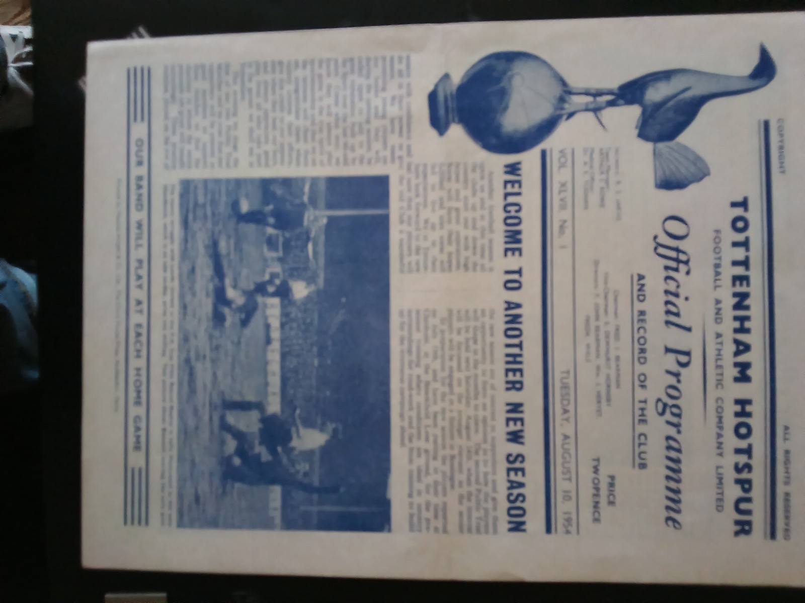 Tottenham Public trial match 1954/55 Whites v Blue and white stripes for sale on Ebay