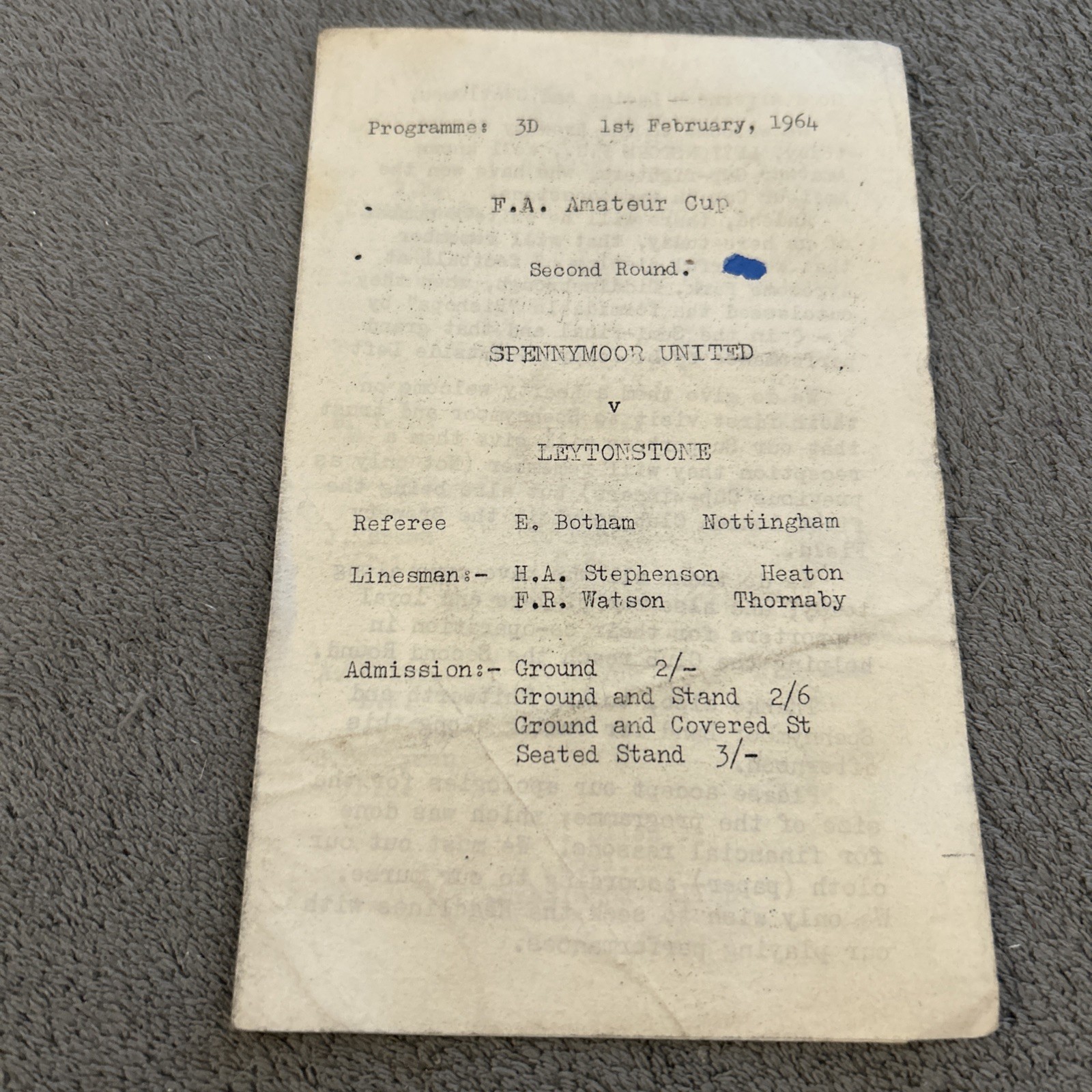 SPENNYMOOR UNITED  v Leytonstone  63/4  Amateur Cup. Round 2  for sale on Ebay