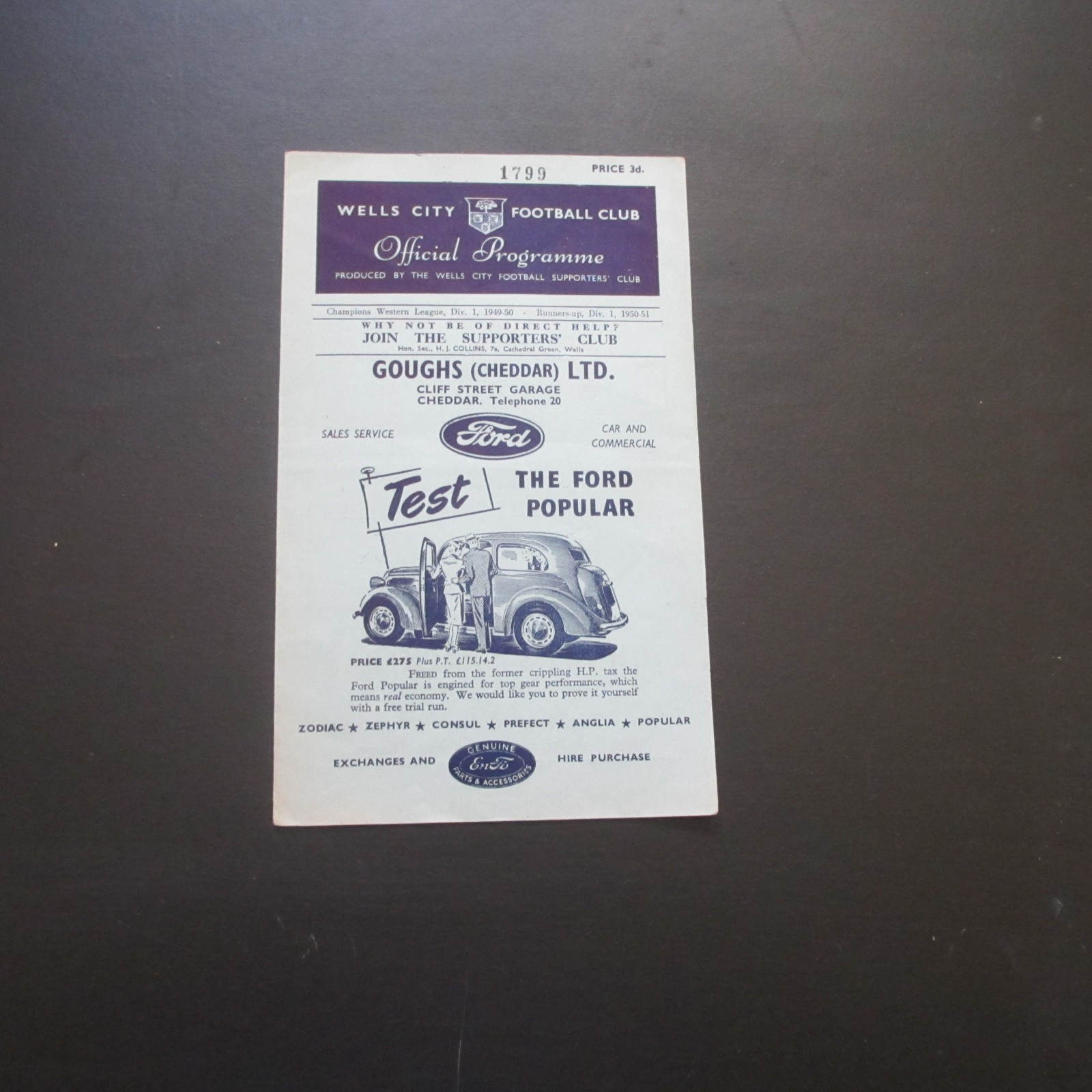 Wells v Street Western Lge 1954/5 for sale on Ebay