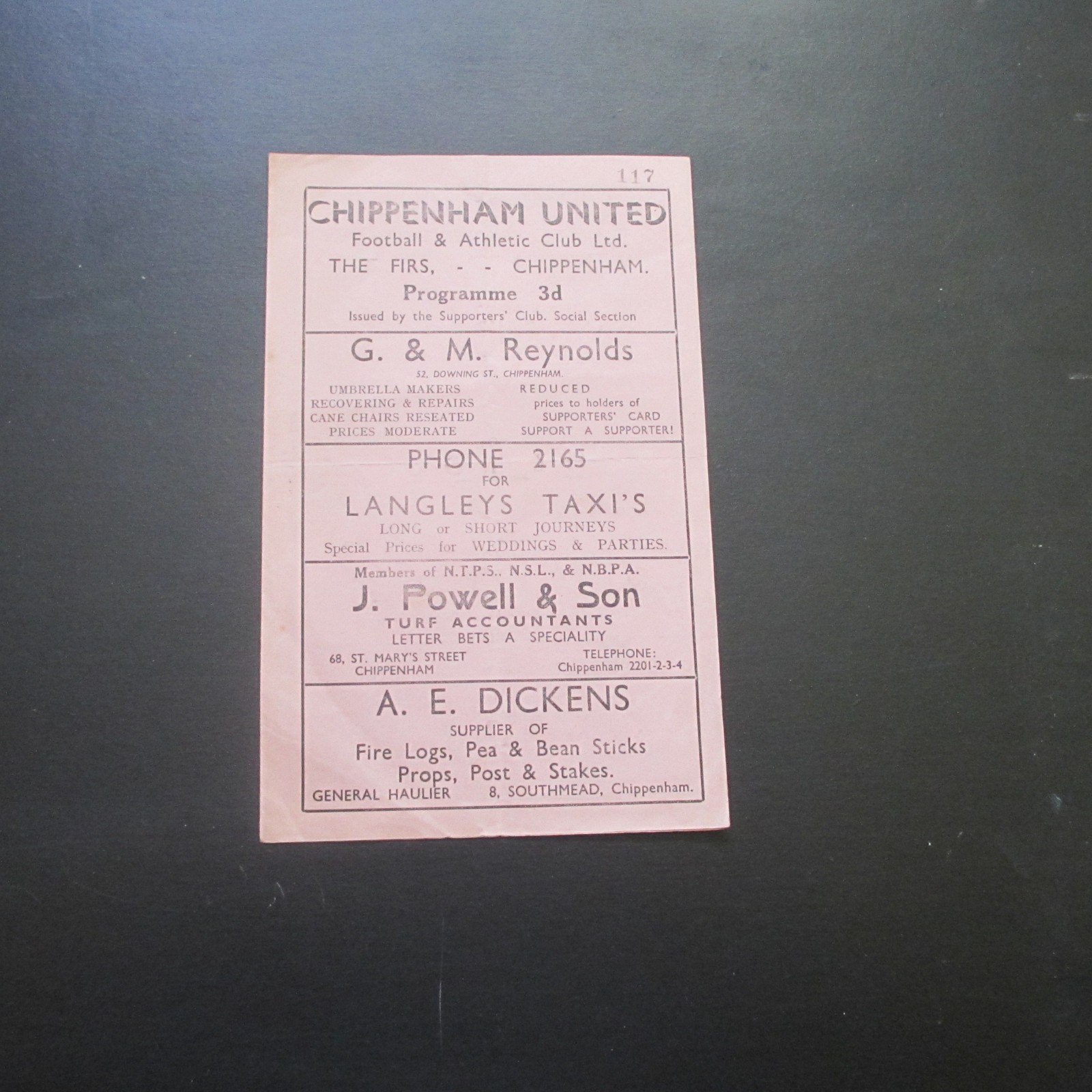 Chippenham Utd v Barnstaple Western Lge 1955/6 for sale on Ebay