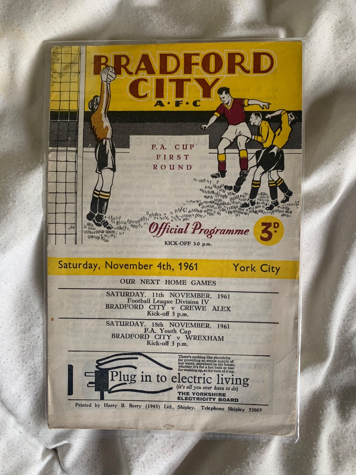 Bradford City v York City (FA Cup) 1961 for sale on Ebay