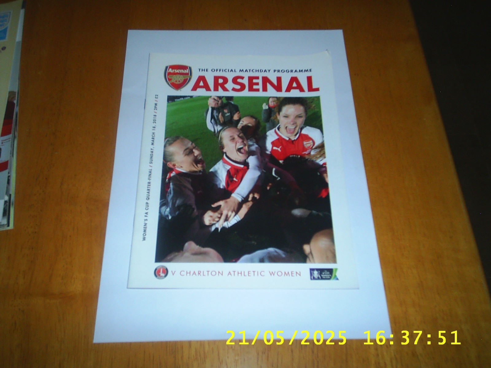 2017/18 RARE POSTPONED ARSENAL v CHARLTON ATHLETIC WOMEN FA CUP QUARTER FINAL for sale on Ebay