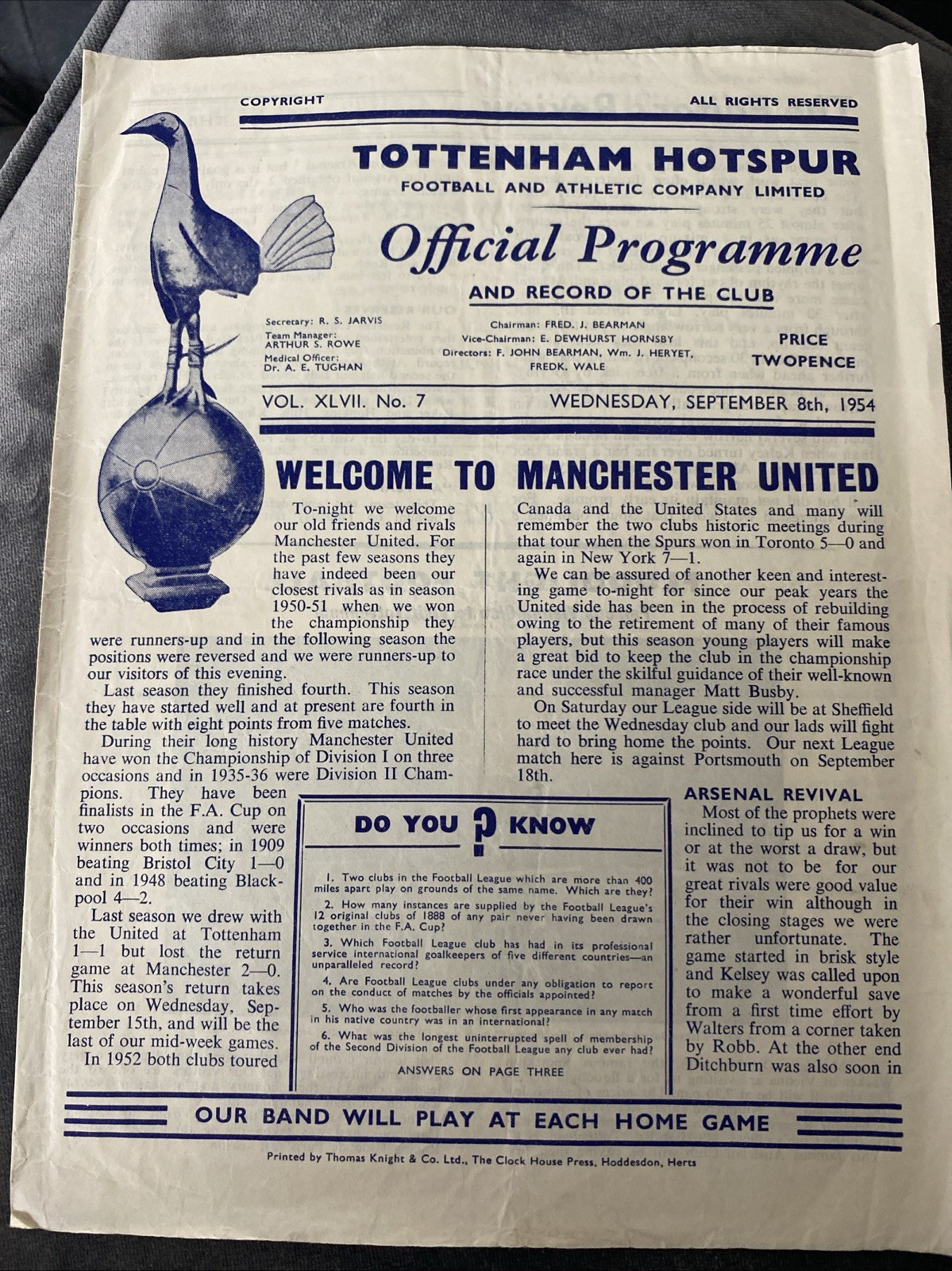 Tottenham Hotspur Manchester United 1954/55 Football League Division One for sale on Ebay