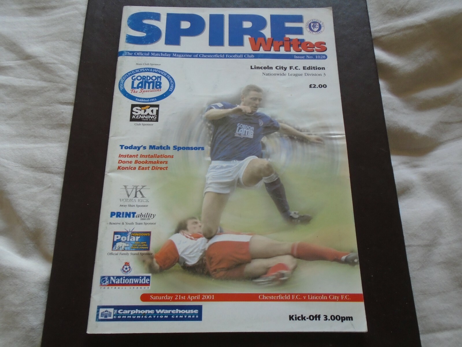 Chesterfield v Lincoln City Nationwide League Division 3 Programme 21/4/01 for sale on Ebay