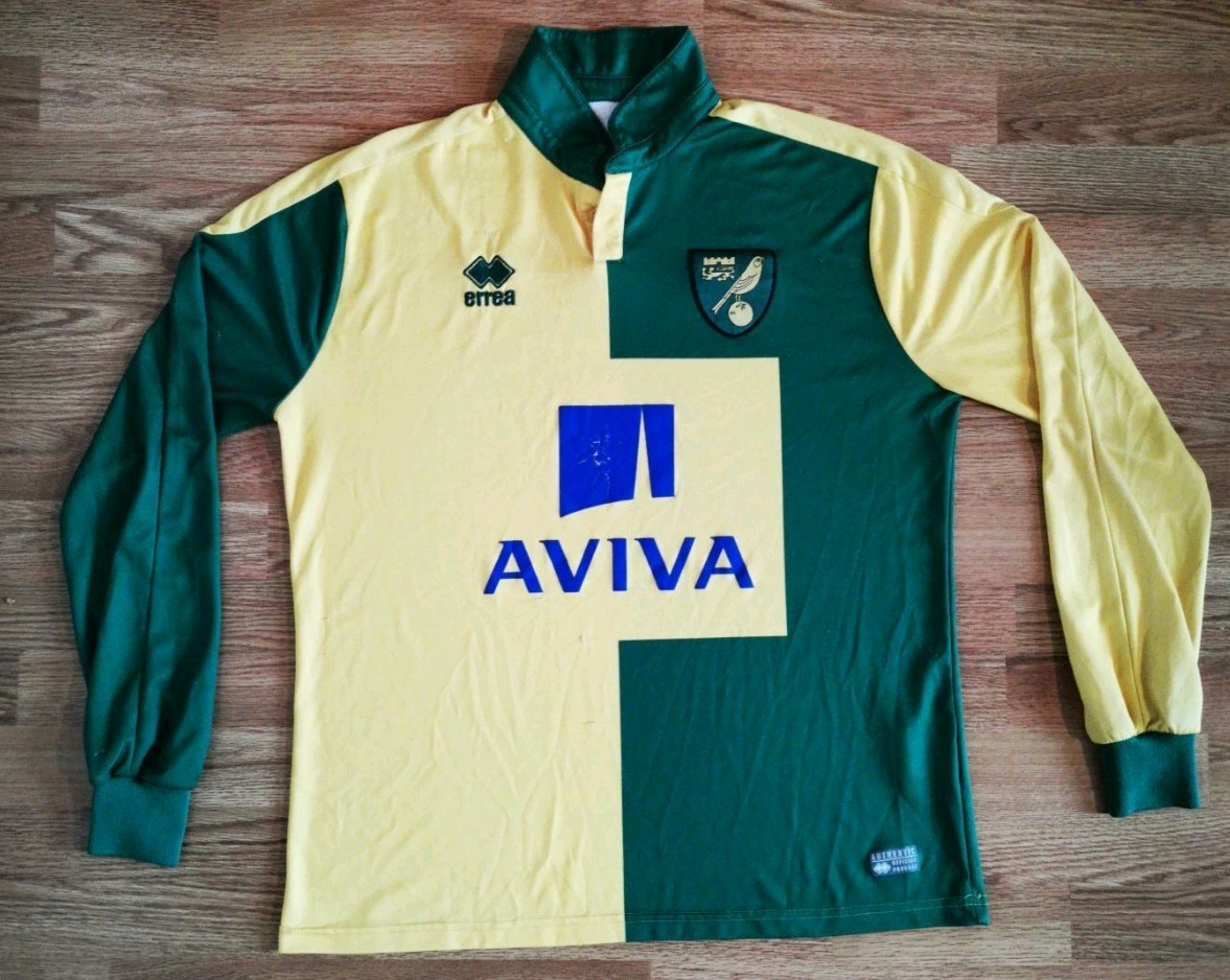 Errea FC Norwich City 2015-2016 Home Soccer Jersey Long Sleeve Mens Size XL for sale on Ebay