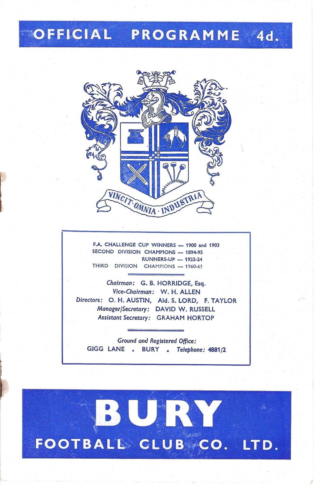 BURY V SHEFFIELD UNITED ~ FA CUP 3RD ROUND ~ 6 JANUARY 1962 for sale on Ebay