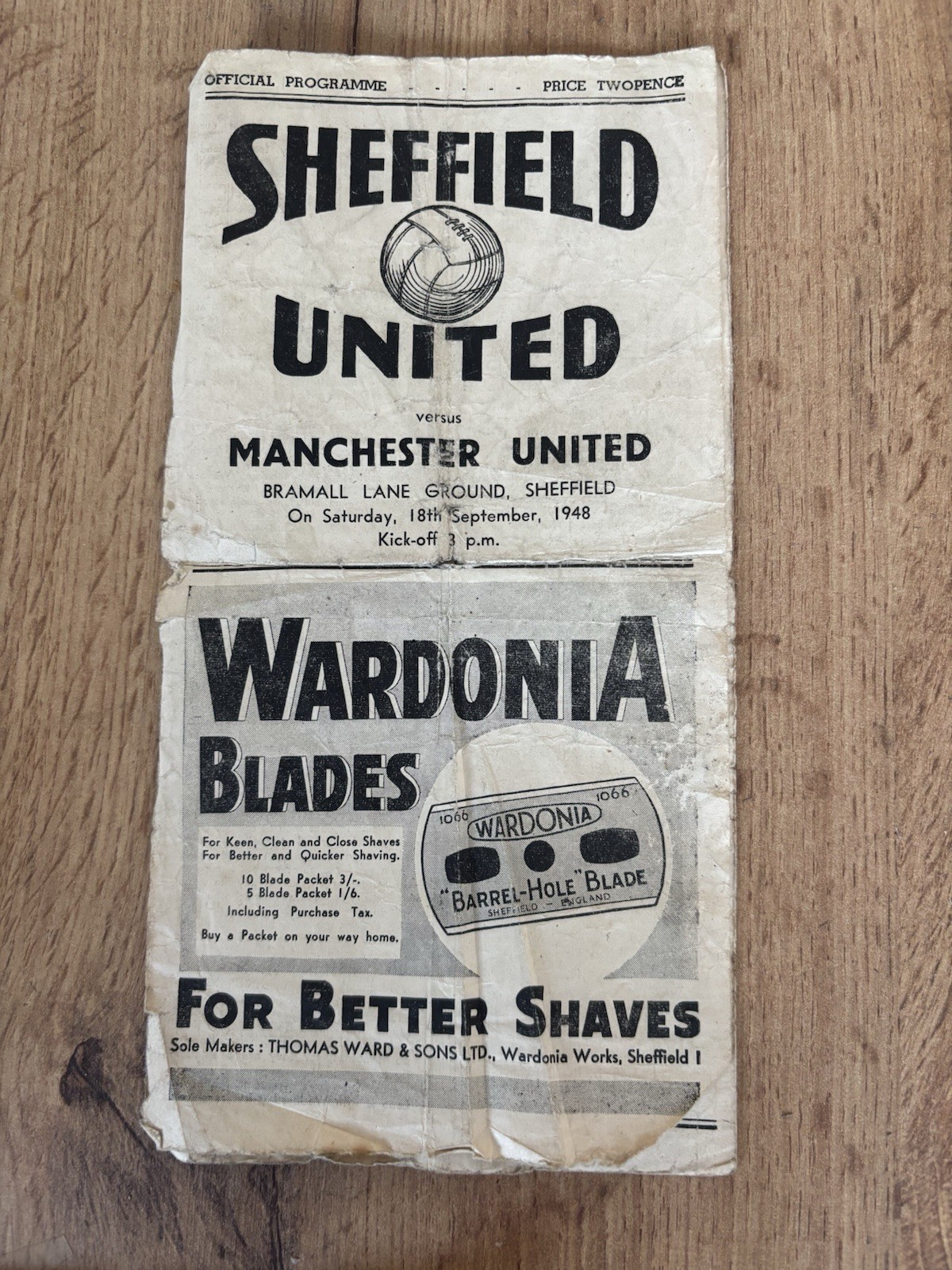 1948/49  SHEFFIELD UNITED V  MANCHESTER UNITED UTD DIV ONE FOOTBALL PROGRAMME for sale on Ebay