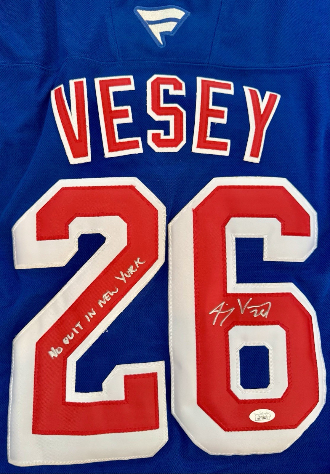 NEW YORK RANGERS JIMMY VESEY SIGNED AUTO JERSEY WITH INSCRIPTION / JSA for sale on Ebay