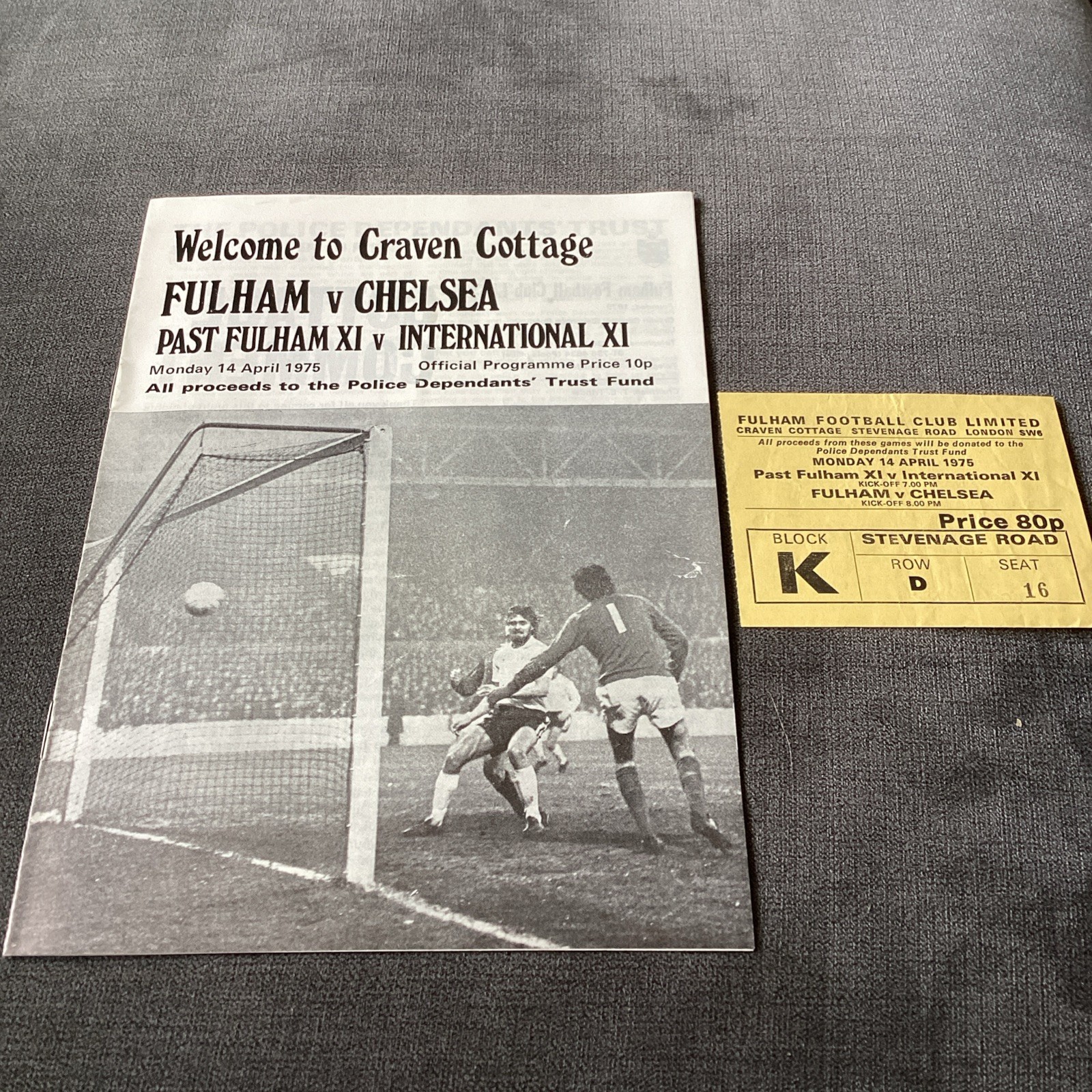 1974/75 Fulham v Chelsea plus match ticket. Charity match for sale on Ebay
