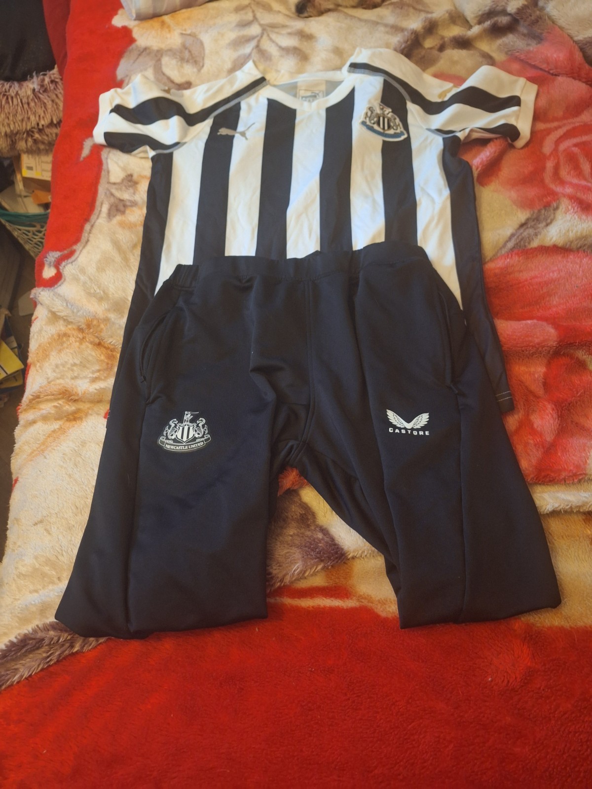 newcastle united  black/white football shirts&bottoms  10=12years for sale on Ebay