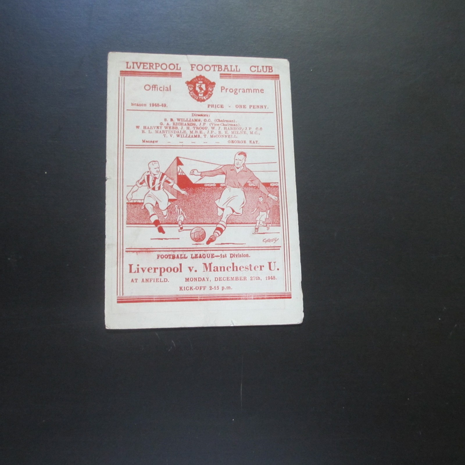 Liverpool v Manchseter Utd Div 1 1948/9 for sale on Ebay