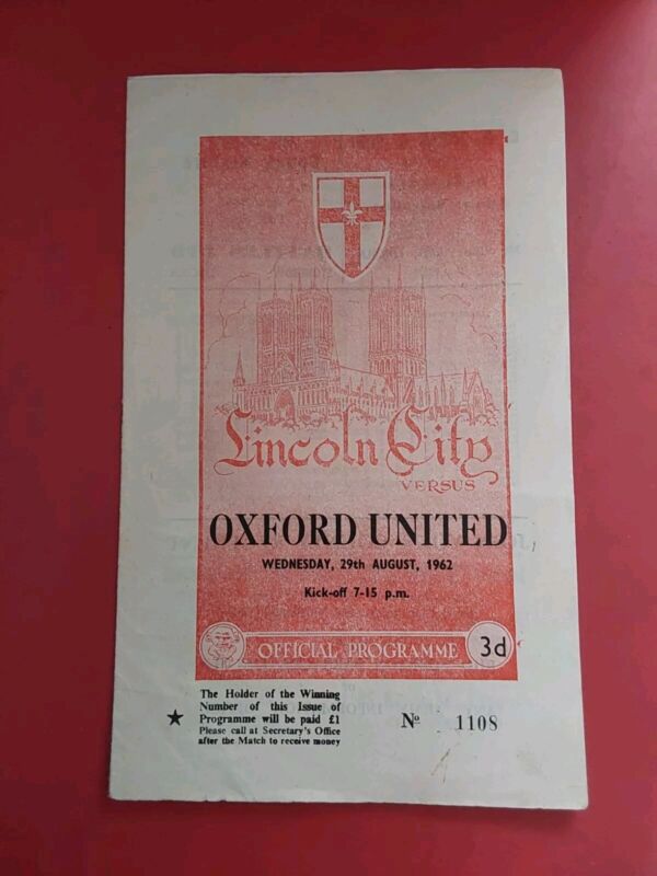 Lincoln City v Oxford United 29th August 1962 for sale on Ebay