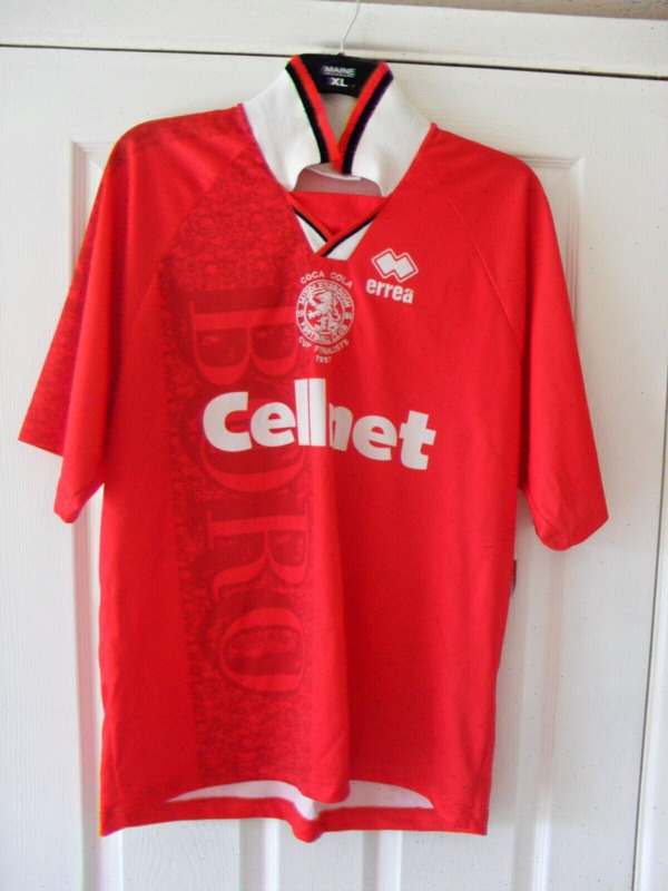 Original Errea Middlesbrough 1996/1997 Coca-Cola Cup Final Home Football Shirt. for sale on Ebay
