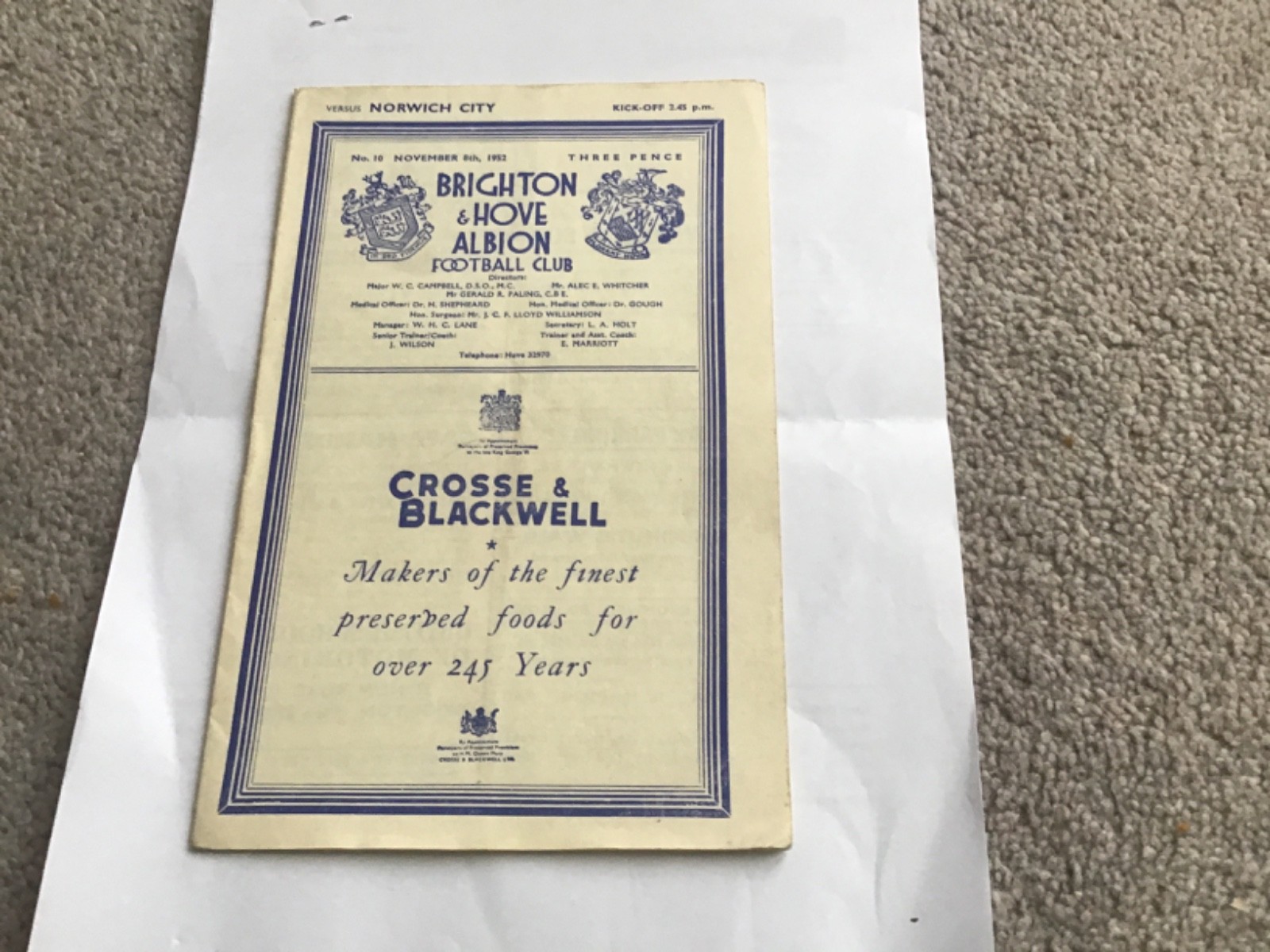 Brighton & Hove Albion v Norwich City Football Programme 8/11/1952. for sale on Ebay