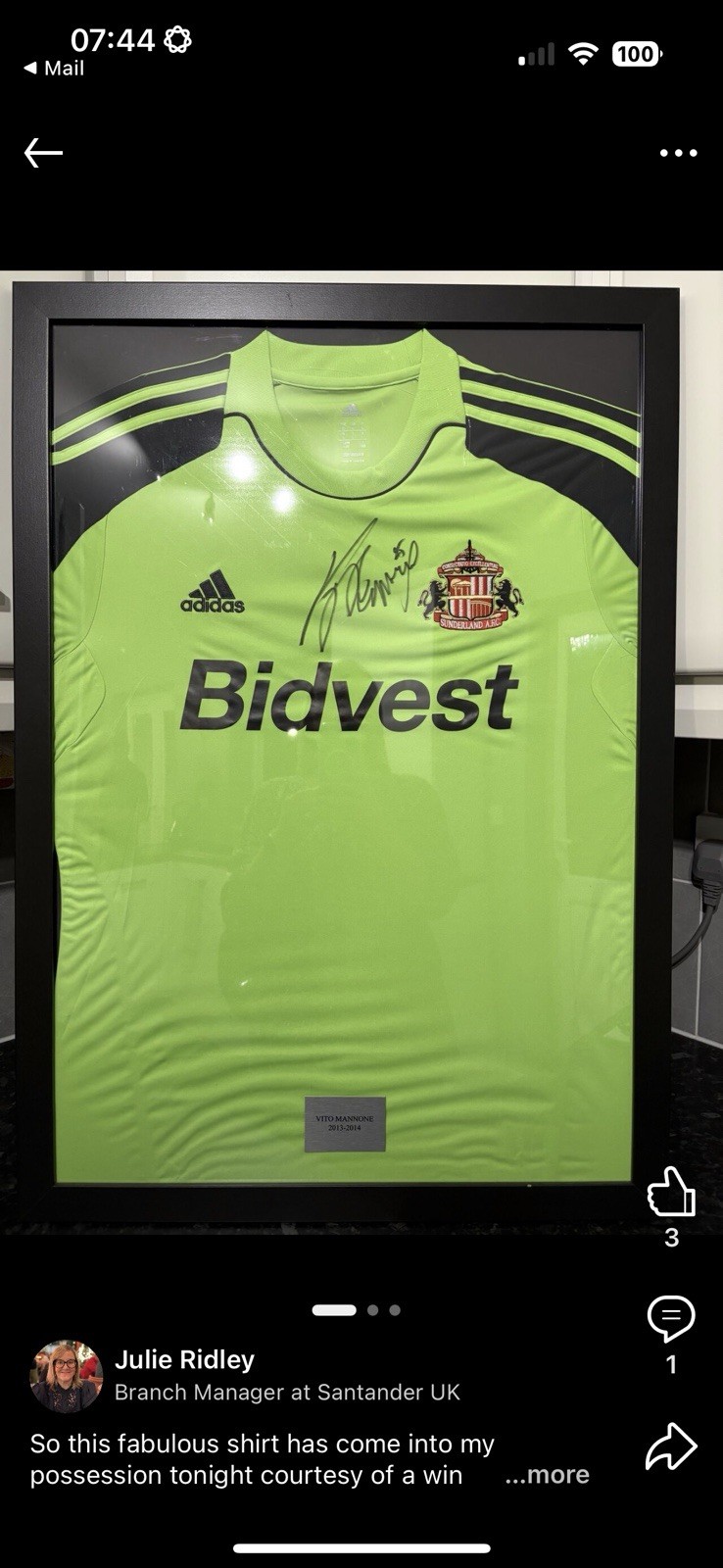 Signed And Framed Vito Manonne Sunderland Football Shirt 2013-2014-genuine for sale on Ebay