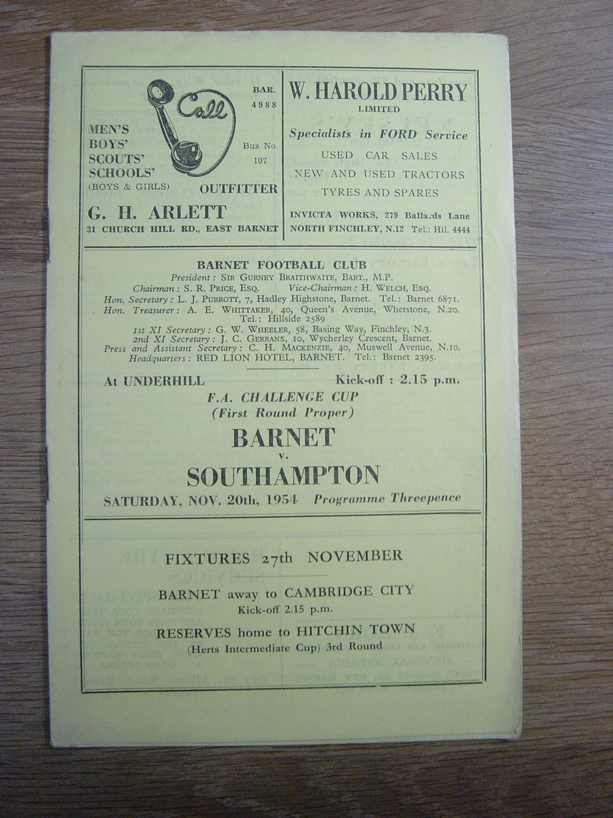 1954/55 FA CUP : BARNET v SOUTHAMPTON for sale on Ebay