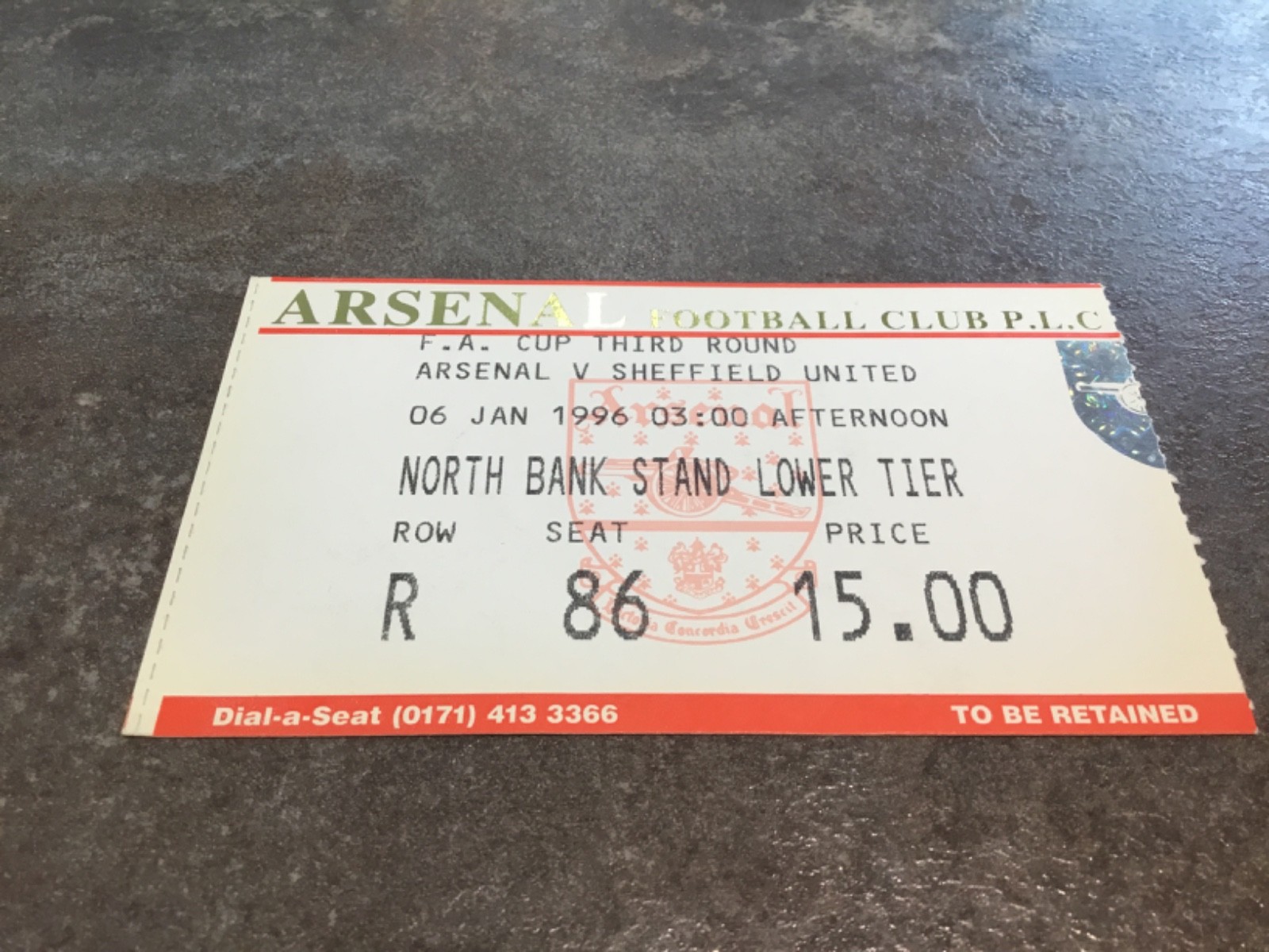 Arsenal v Sheffield United 6 January 1996 Match Ticket FA Cup for sale on Ebay
