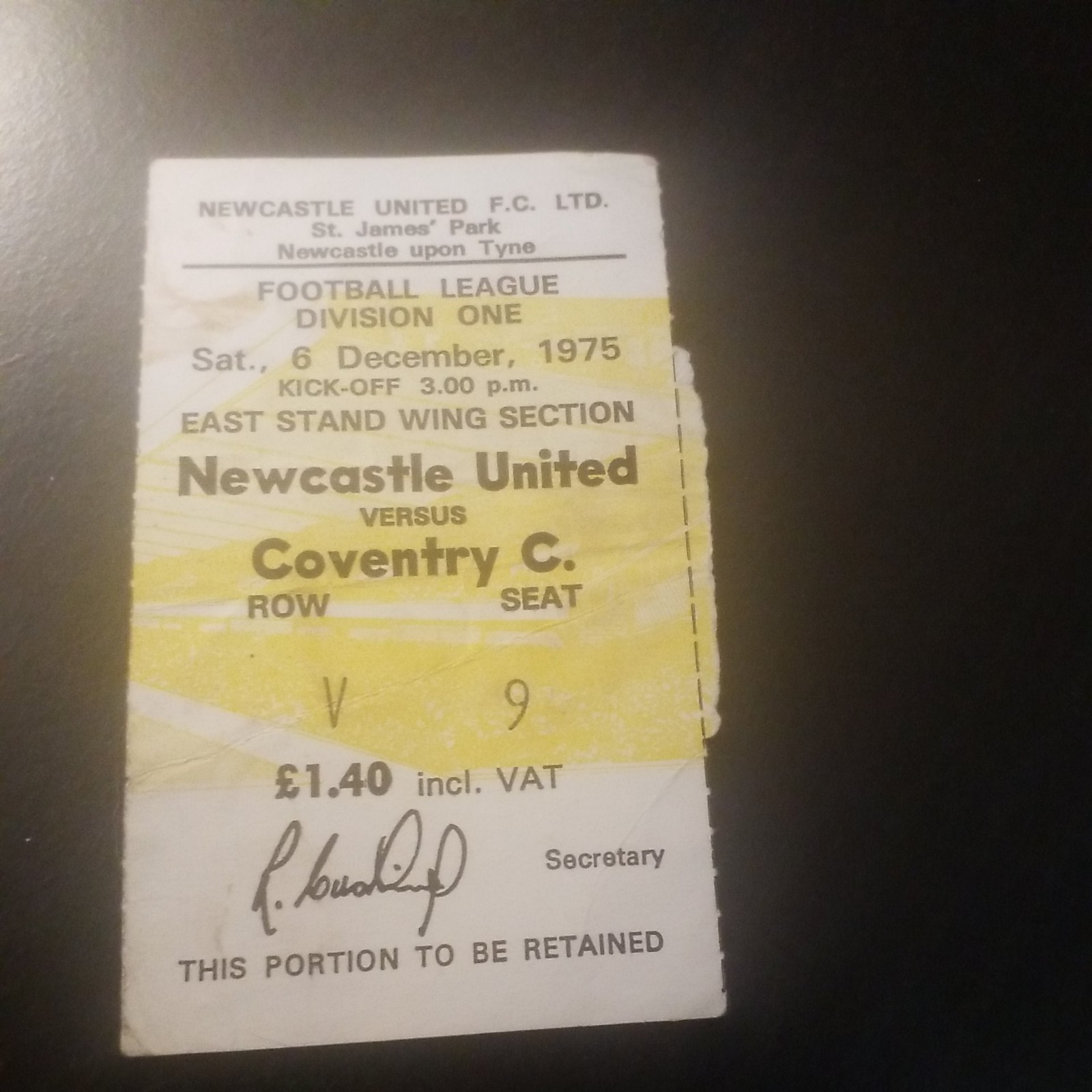 NEWCASTLE UNITED V  COVENTRY CITY LGE  D1  1975 76 TICKET  for sale on Ebay