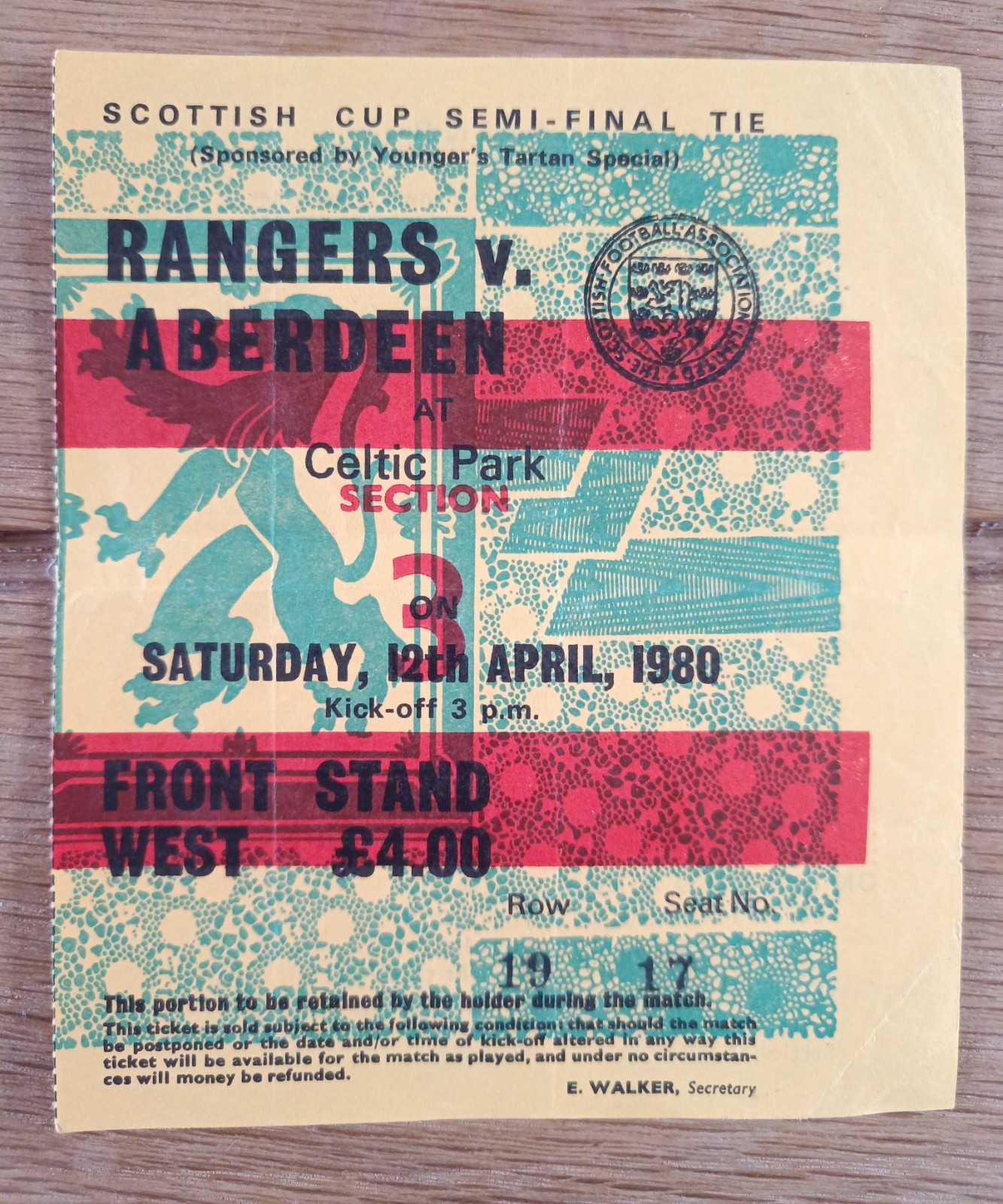 Rangers v Aberdeen 12.04.80 Scottish Cup Semi Final Match Ticket for sale on Ebay