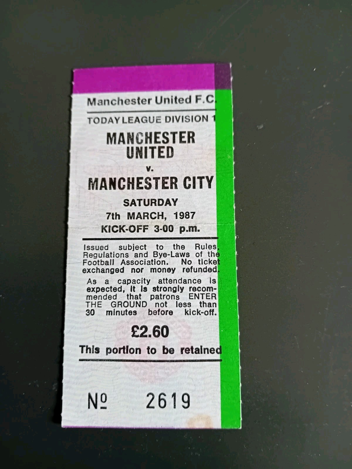 Manchester United v Manchester City Match Ticket Stub 86/87 for sale on Ebay