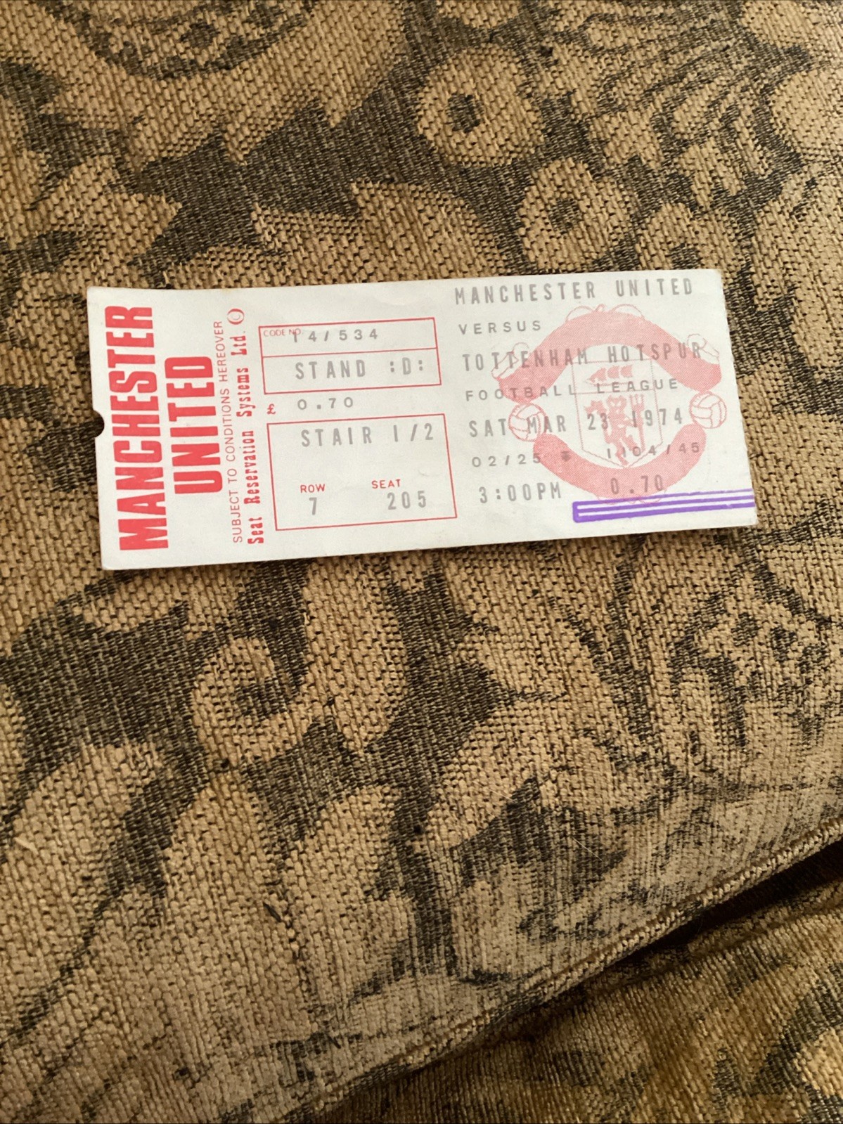 Manchester United v Tottenham Hotspur 1973/74 Match Ticket for sale on Ebay