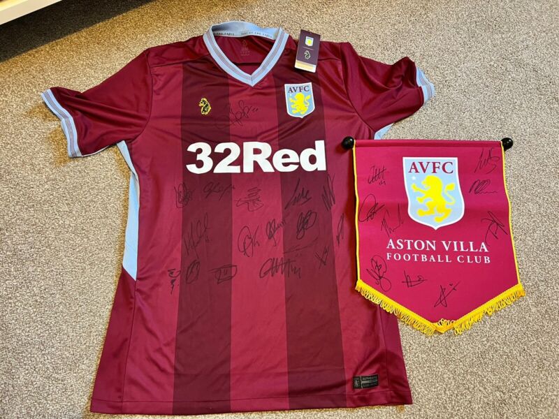 signed aston villa squad shirt. Promotion Season 18/19 & Signed Pennant Grealish for sale on Ebay