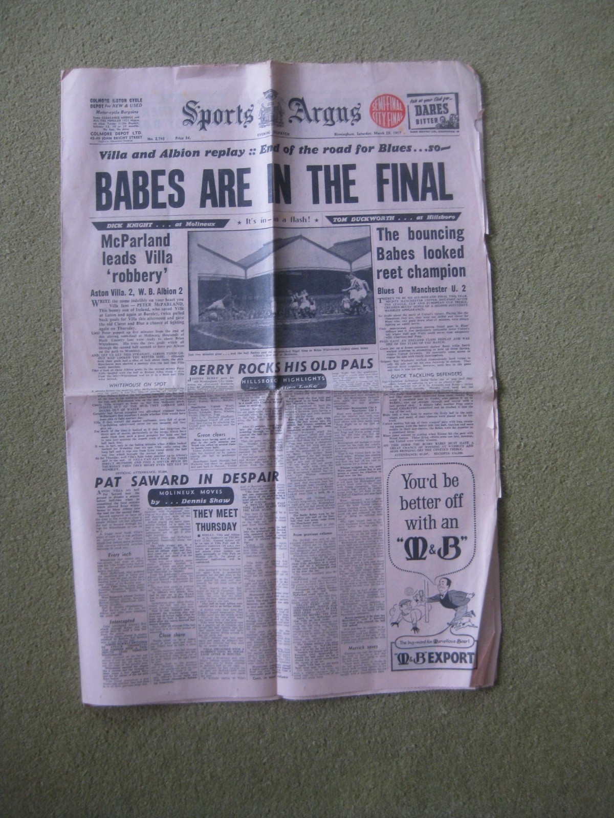 MANCHESTER UNITED BUSBY BABES PRE-MUNICH 1957 NEWSPAPER FA CUP SEMI WIN for sale on Ebay