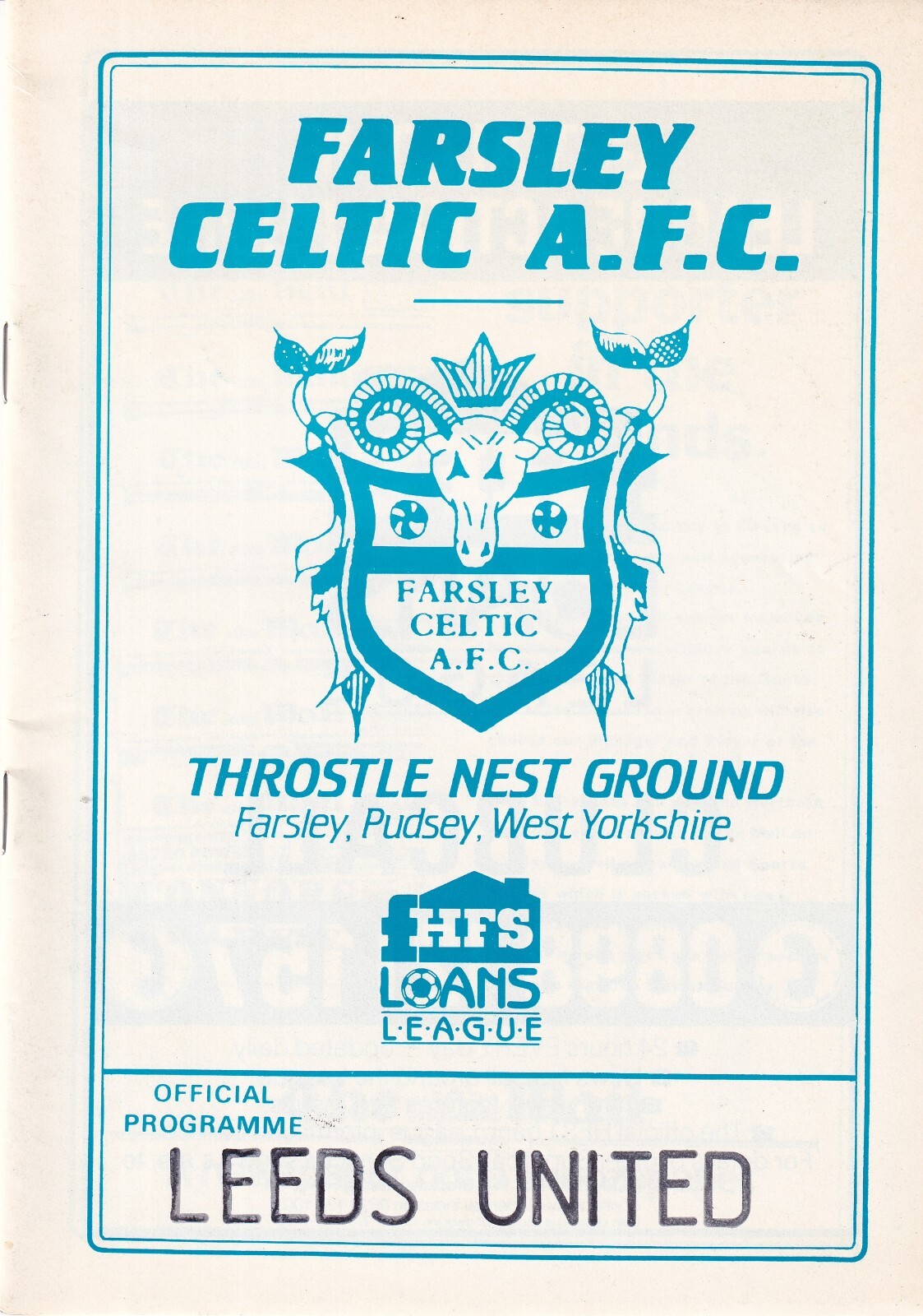 FARSLEY CELTIC v LEEDS UNITED XI Pre-Season Friendly 14th August 1991 for sale on Ebay