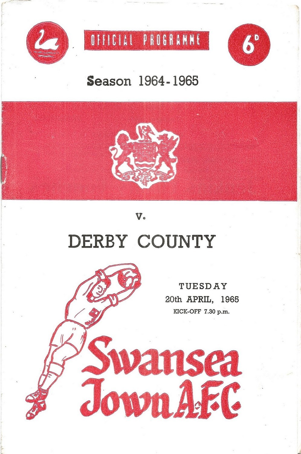 Football Programme SWANSEA TOWN v DERBY COUNTY Apr 1965 for sale on Ebay