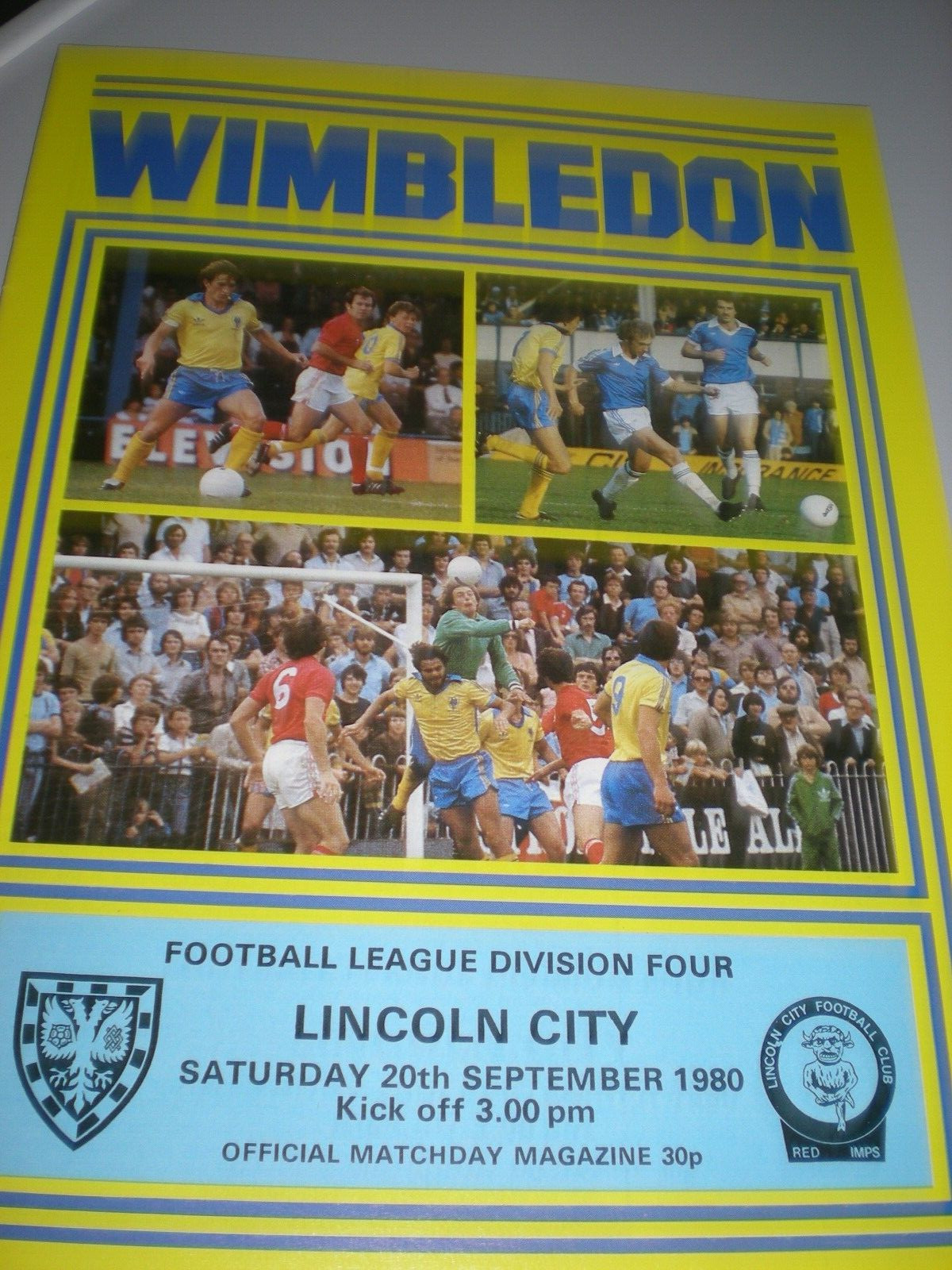 WIMBLEDON V LINCOLN CITY, 20th SEPTEMBER 80, MINT CONDITION, NO WRITING/STAPLES. for sale on Ebay