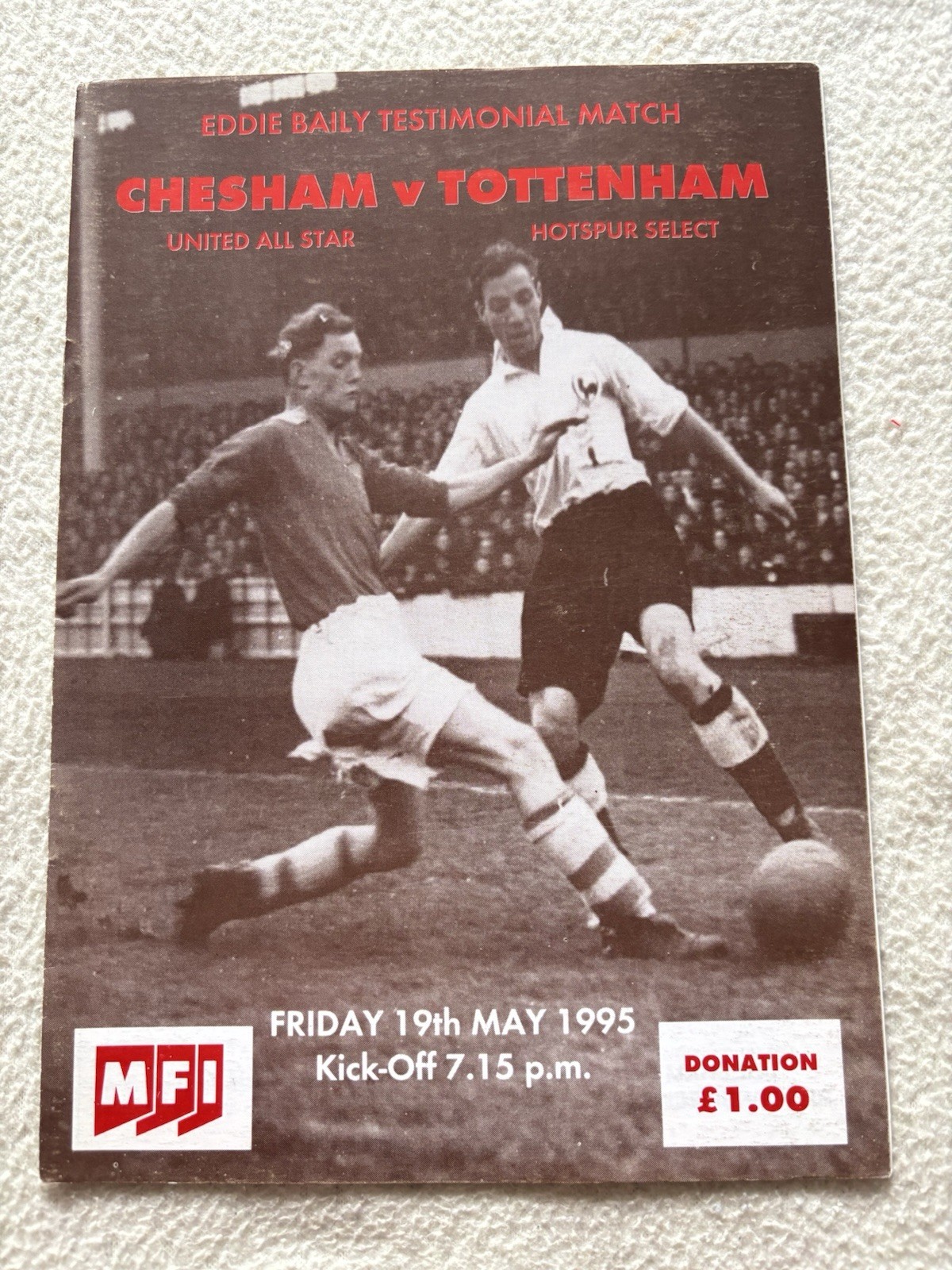 Eddie Baily Testimonial Match Programme. Chesham V Tottenham May 1995  for sale on Ebay