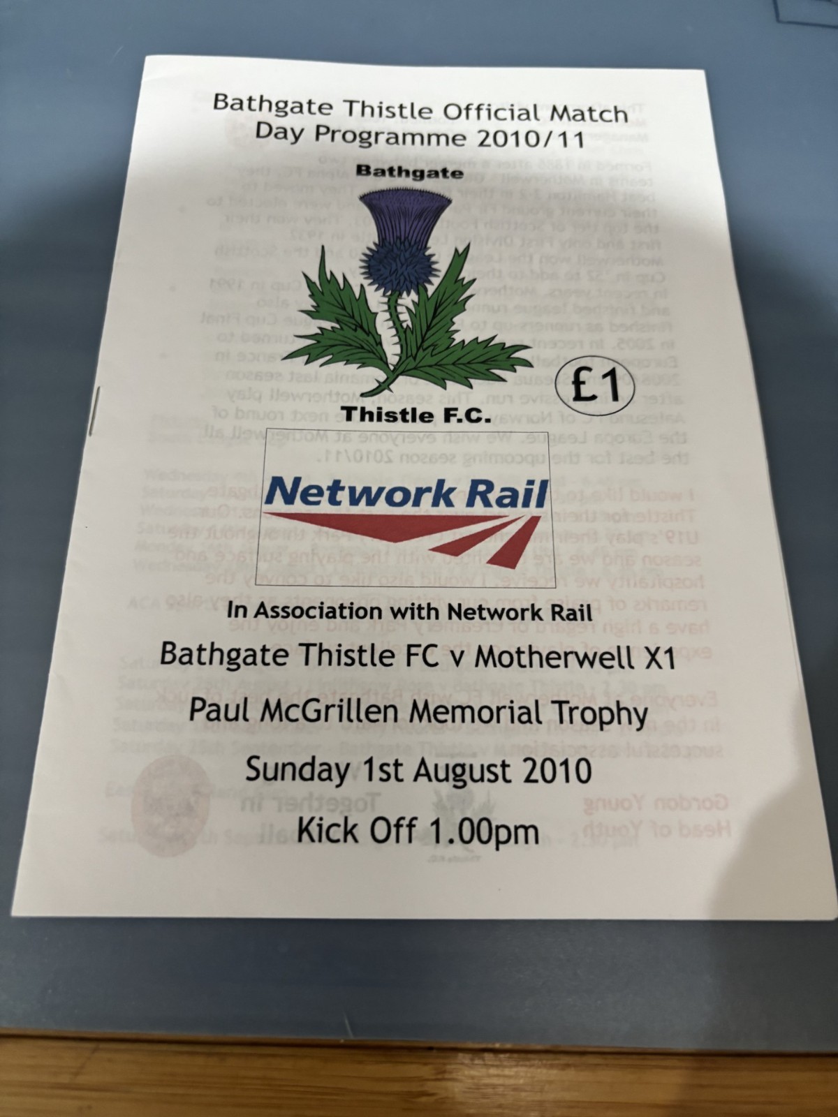 BATHGATE THISTLE v MOTHERWELL Aug 2010 for sale on Ebay