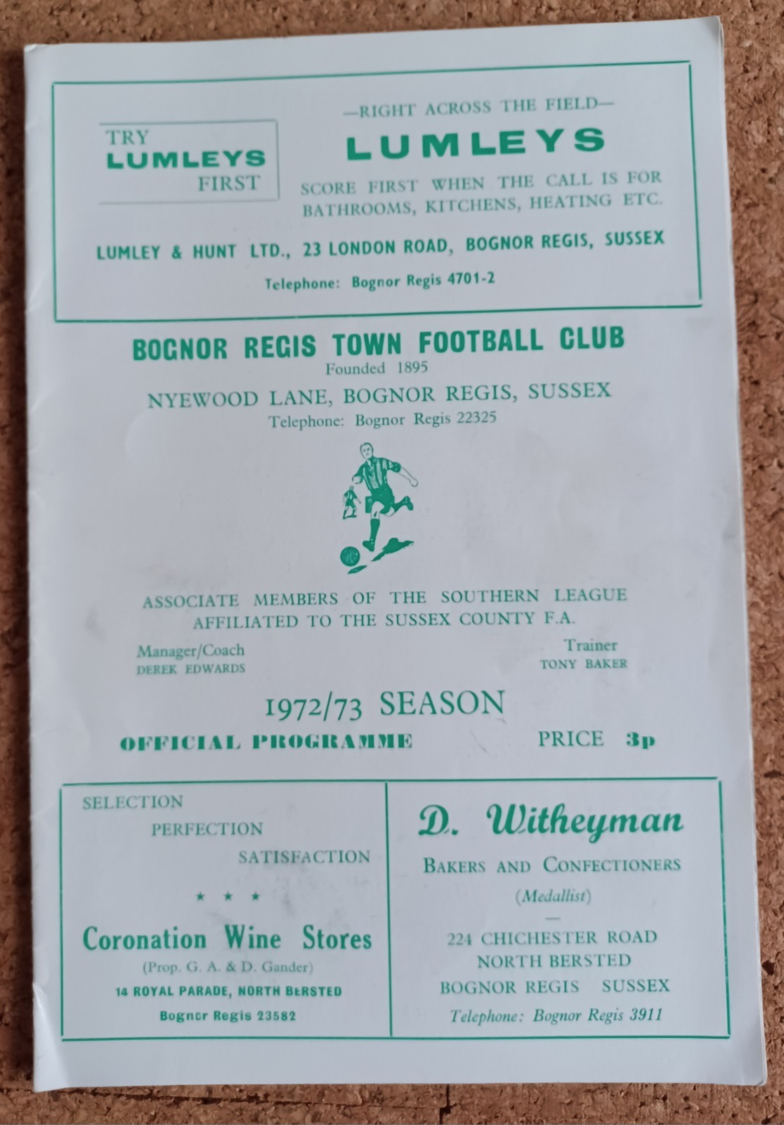 1972/73  BOGNOR REGIS TOWN v WIMBLEDON  SOUTHERN LEAGUE CUP 1ST ROUND 2ND LEG for sale on Ebay