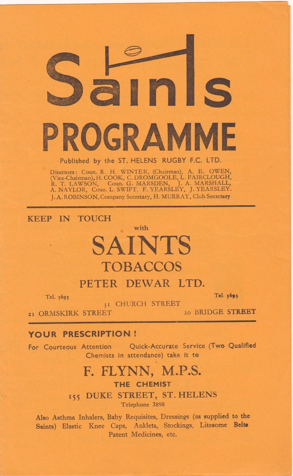 RUGBY LEAGUE PROGRAMME ST. HELENS V LIVERPOOL STANLEY 1949-1950 for sale on Ebay