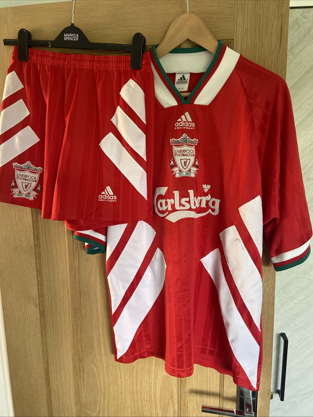 VINTAGE LIVERPOOL 1993/1995 HOME FOOTBALL SHIRT ADIDAS SIZE XL ADULT & SHORTS for sale on Ebay
